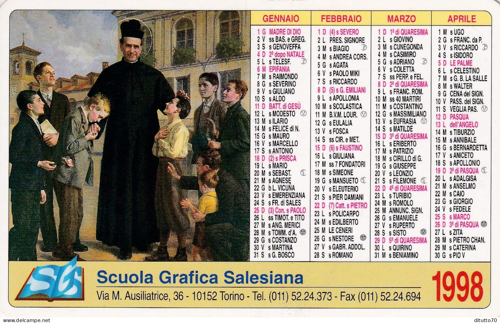 Calendarietto - Scuola Grafica Salesiana - Torino - Anno 1998 - Formato Piccolo : 1991-00