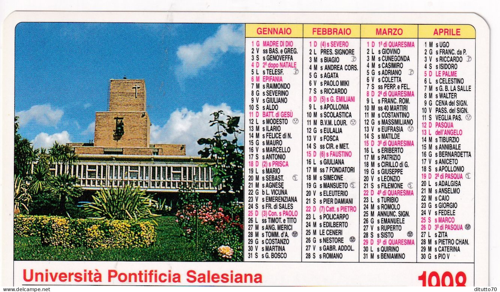 Calendarietto - Università Pontificia Salesiana - Roma - Anno 1998 - Formato Piccolo : 1991-00