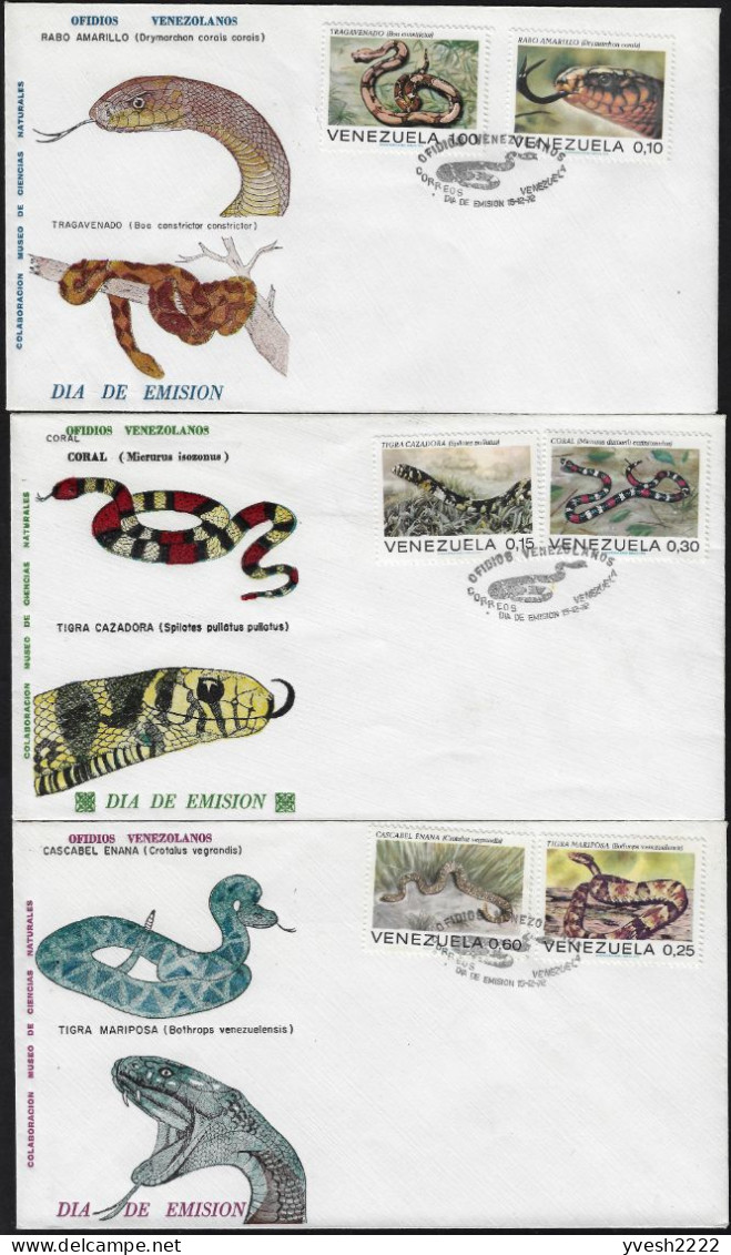 Venezuela 1972 Y&T 852 à 857 Sur FDC. Reptiles Du Venezuela, Serpents - Serpientes