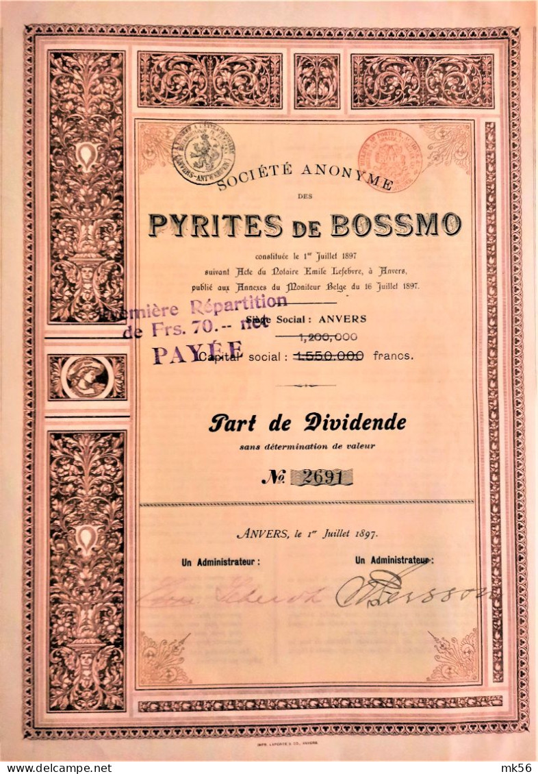 S.A. Pyrites De Bossmo (1897) Anvers - Miniere