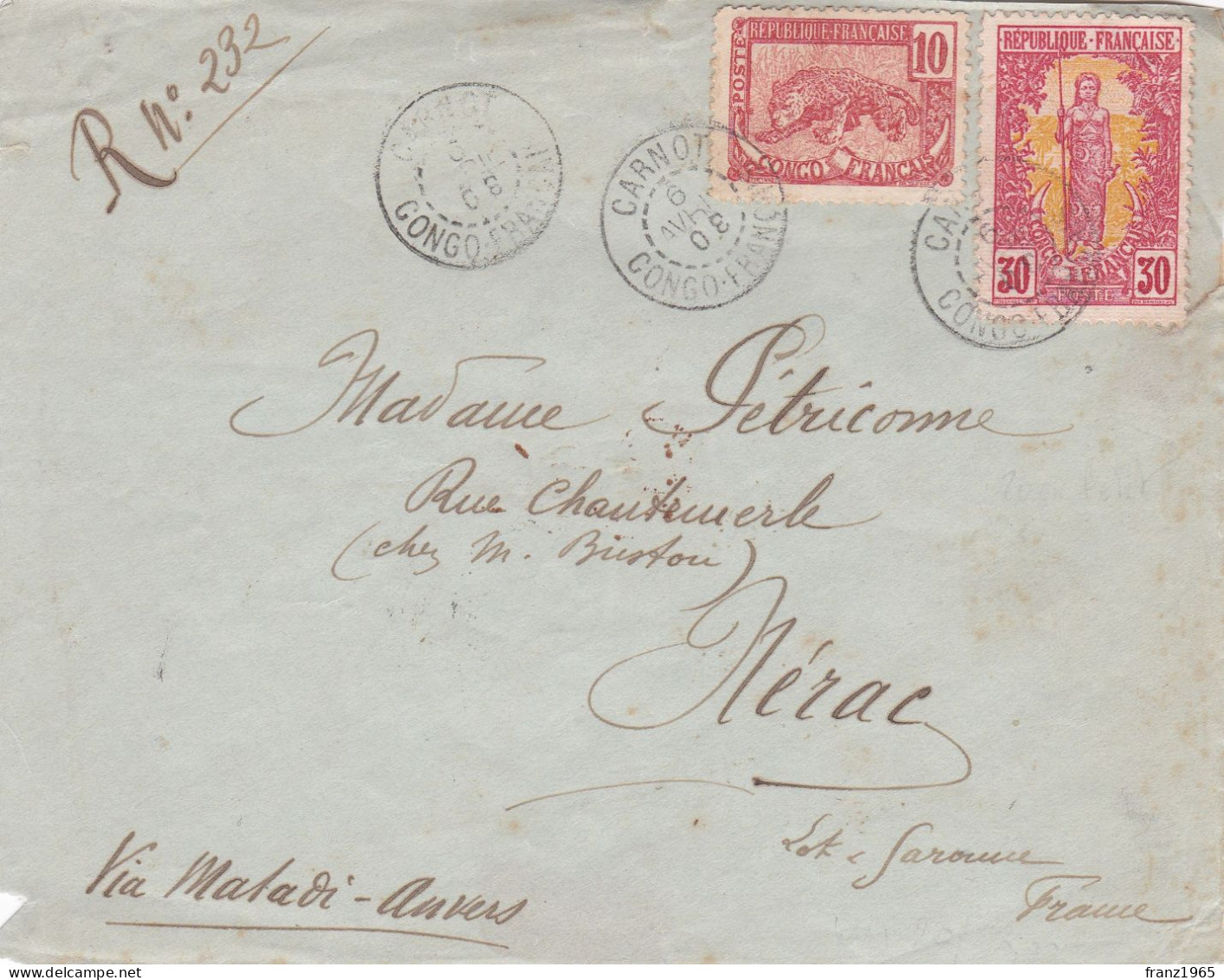 From French Congo To France - 1908 - Storia Postale