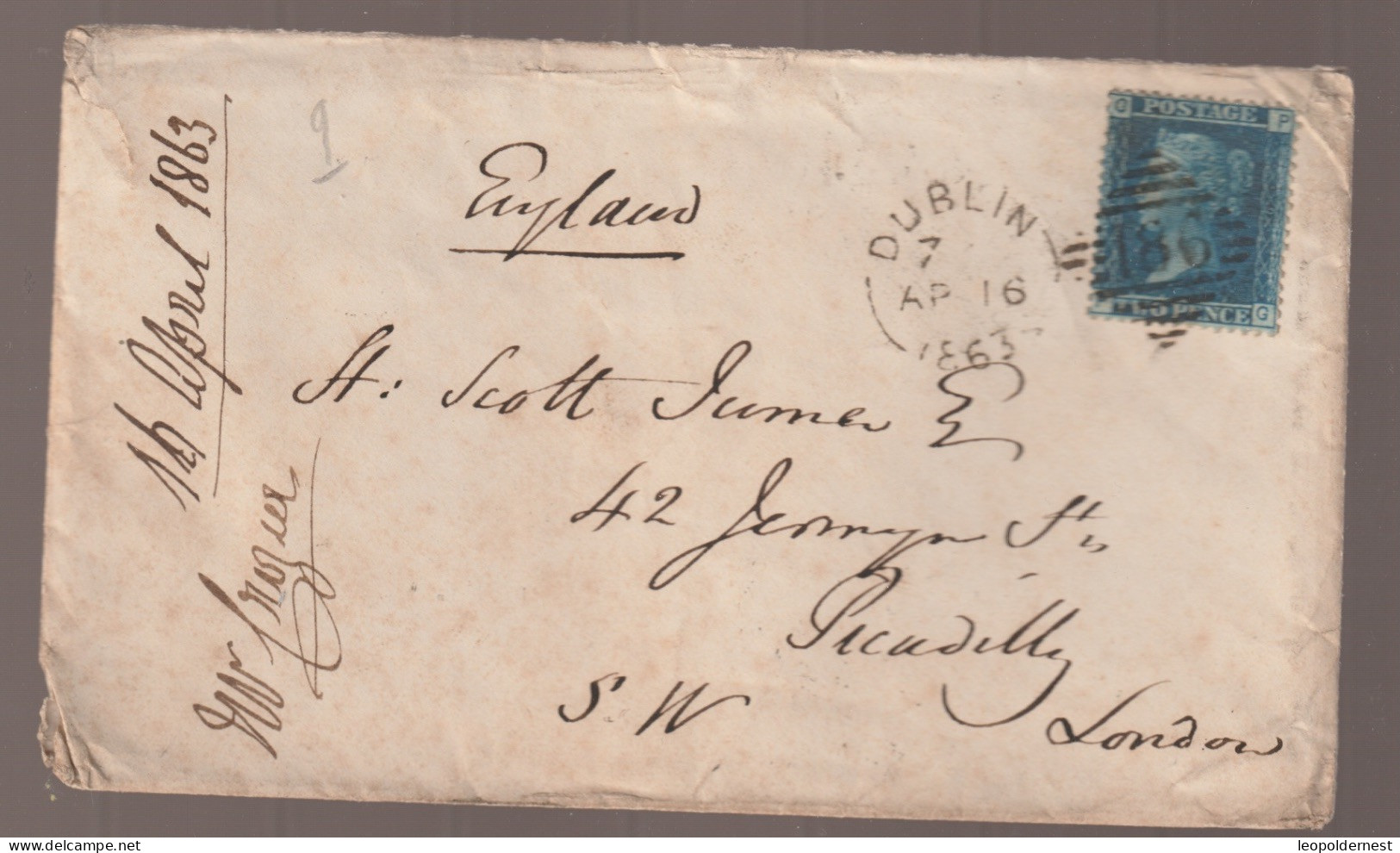 LETTRE Affranchie Avec Le 2 Pence Dentelé Bleu 1863. - Lettres & Documents