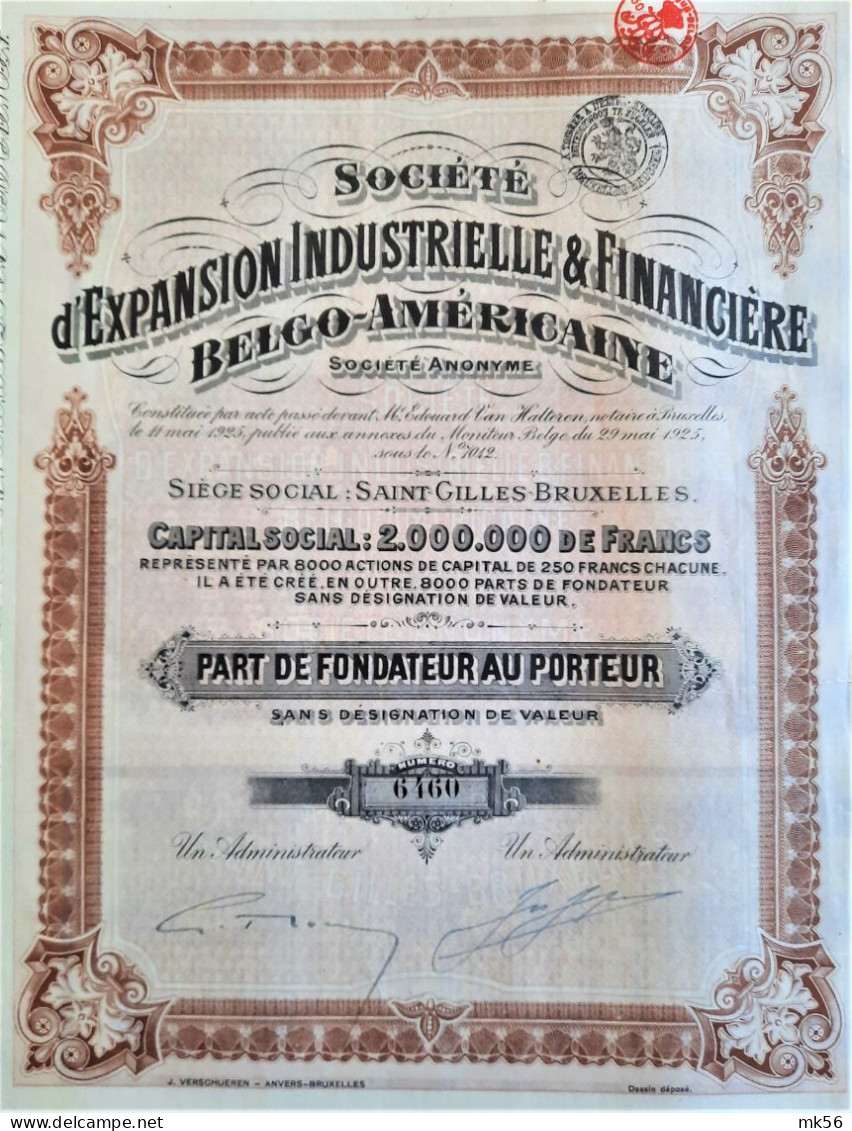 Société Industrielle & Financière Belgo-Américaine - 1925 - Saint-Gilles-Bruxelles - Industrie