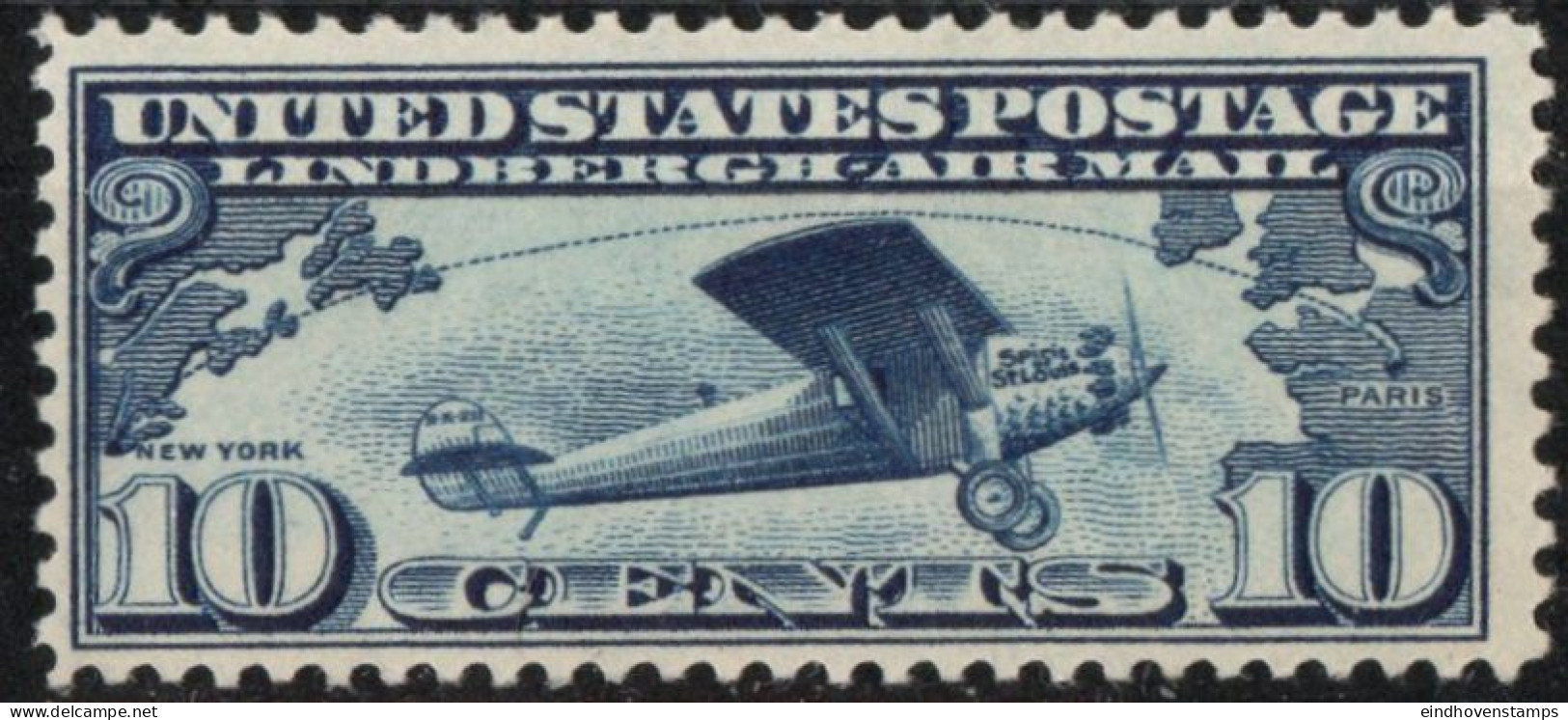 USA 1927 Airmail 10 C Lindbergh Transatlantic Flight New York - Paris 1 Value MNH - Usati