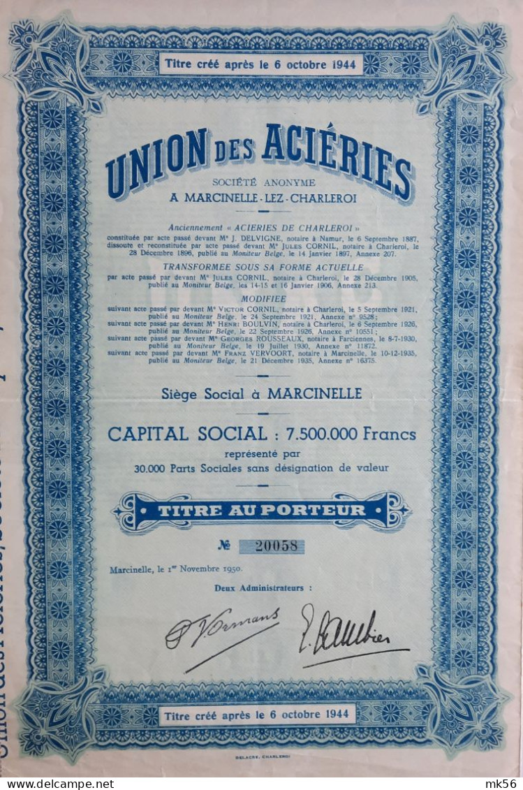 Union Des Aciéries - Marcinelle-lez-Charleroi - 1935 - Industrial