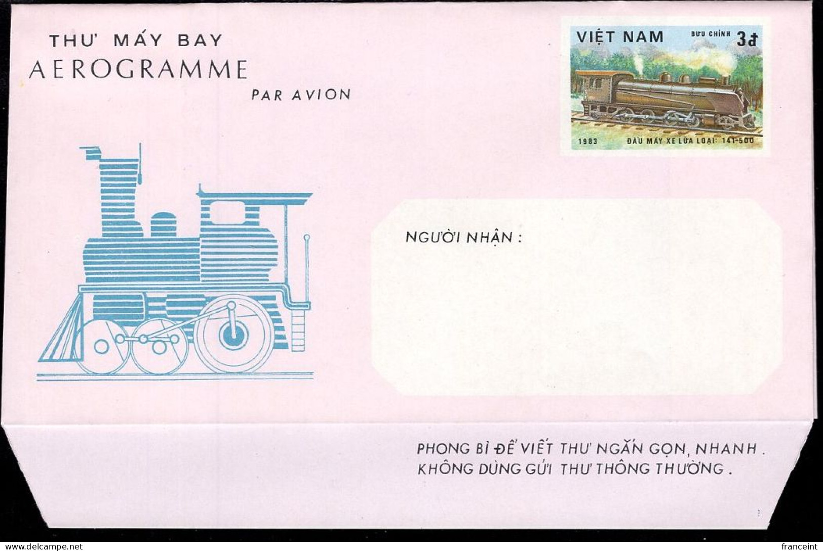 VIETNAM(1983) Locomotives. 3p Illustrated Aerogramme. - Vietnam