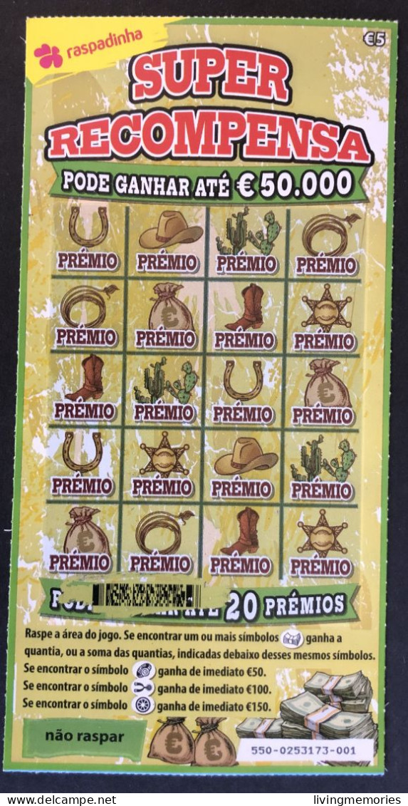 116 V, Lottery Tickets, Portugal, « Raspadinha », « SUPER RECOMPENSA Pode Ganhar Até €50.000 », Nº 550 - Billetes De Lotería