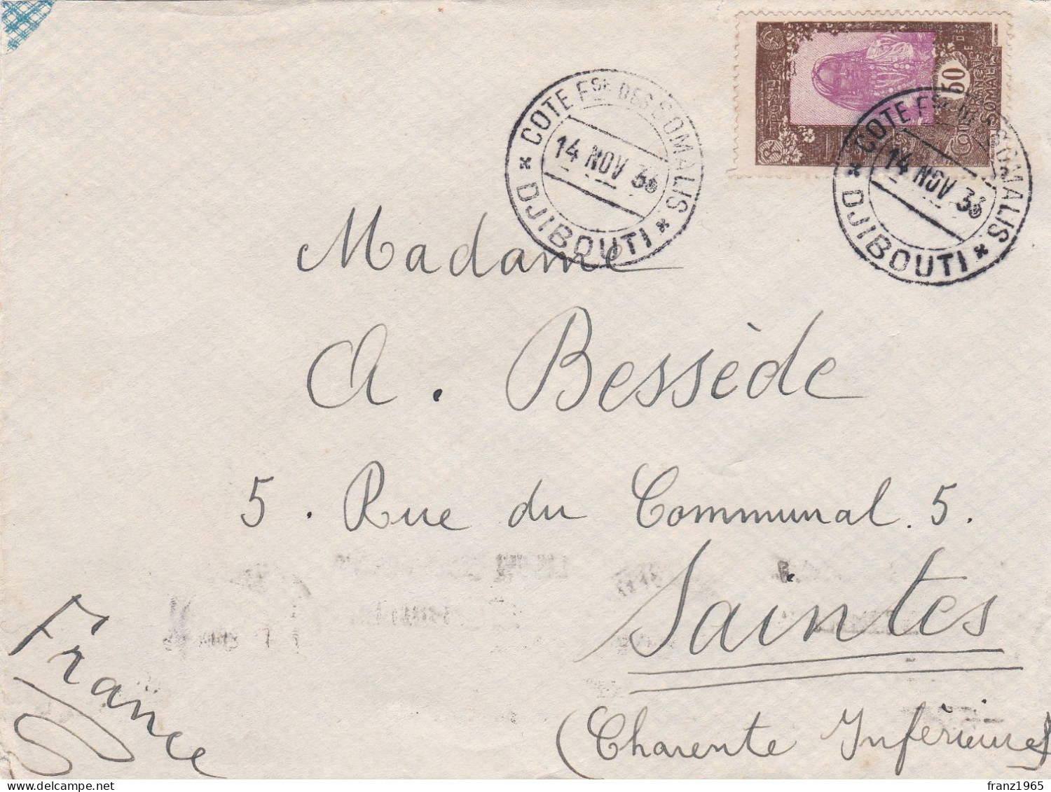 From Djibouti To France - 1936 - Storia Postale