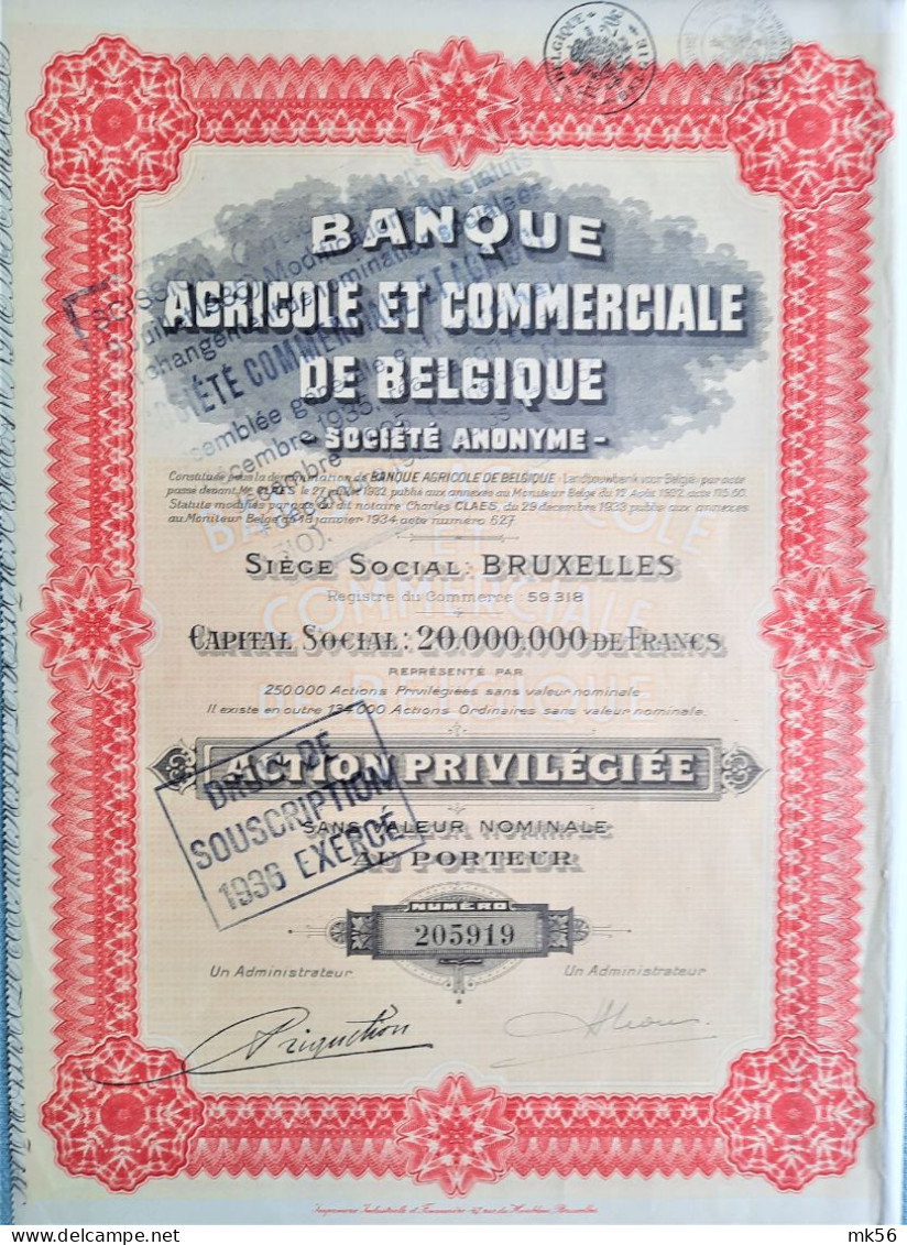 Banque Agricole Et Commerciale De Belgique - Bruxelles - 1934 - Banco & Caja De Ahorros