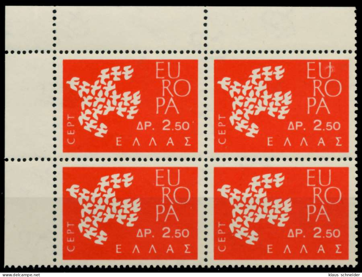 GRIECHENLAND 1961 Nr 775 Postfrisch VIERERBLOCK ECKE-OL X91E7A6 - Unused Stamps