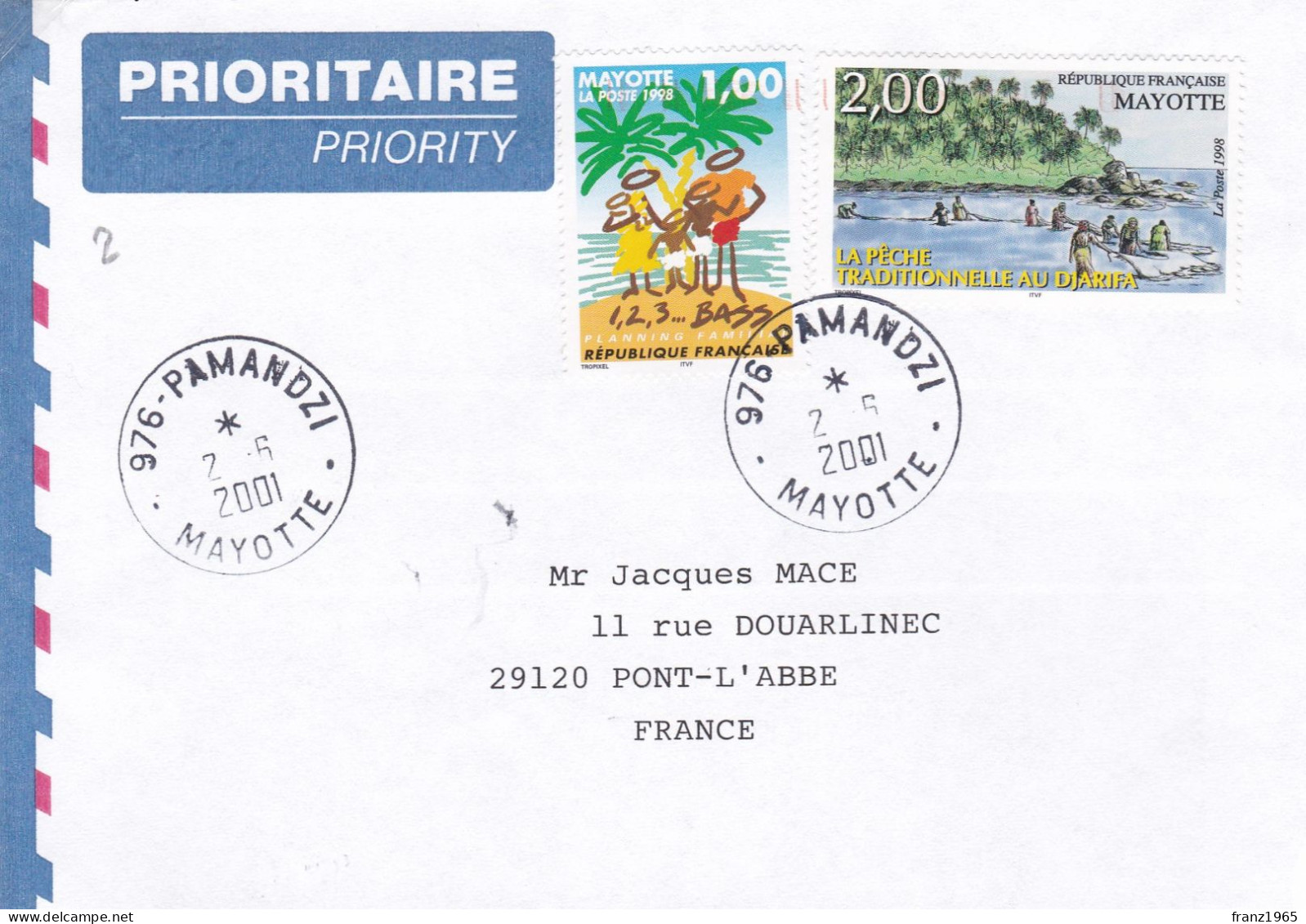 From Mayotte To France - 2001 - Lettres & Documents