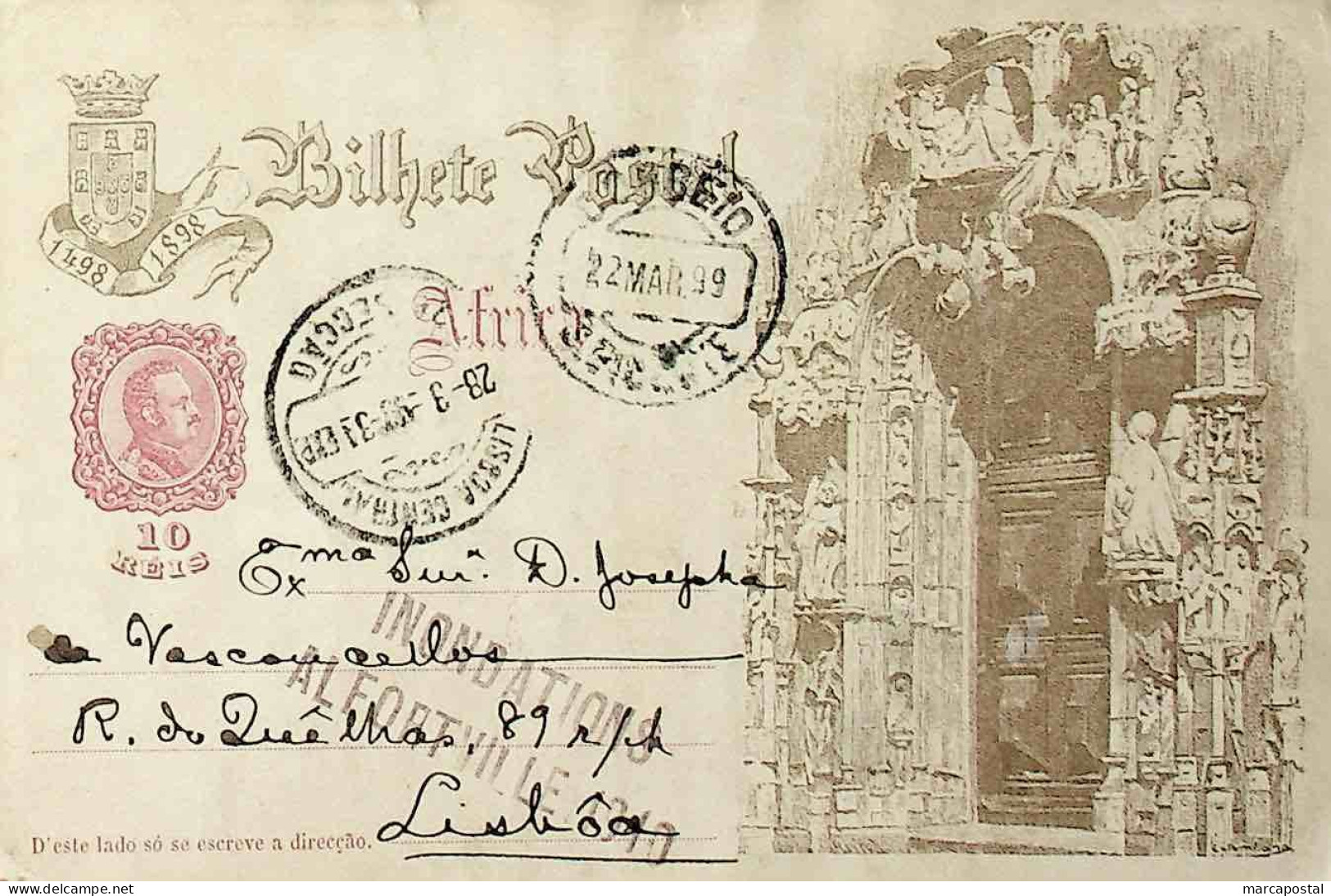 1899 Cabo Verde Bilhete Postal Inteiro Centenário Da Índia Enviado De São Vicente Para Lisboa - Cape Verde