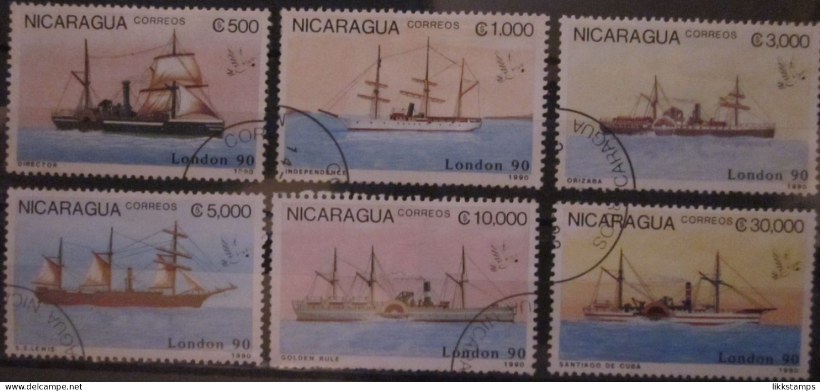 NICARAGUA ~ 3rd APRIL 1990 ~ "STAMPWORLD LONDON '90" ~ OLD STEAM SHIPS ~ VFU #03510 - Nicaragua