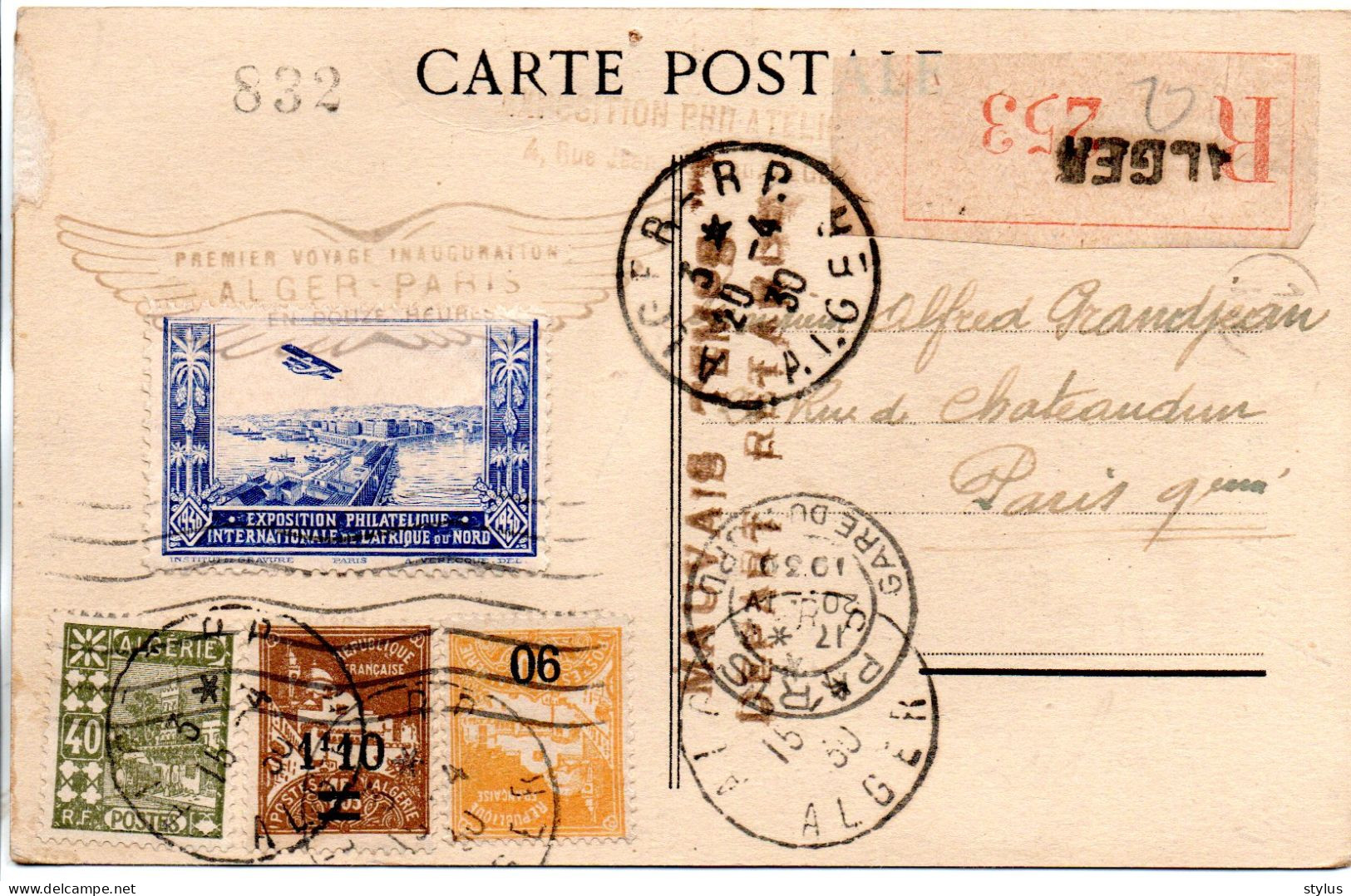 Premier Vol Alger - Timbre Jaune Au Lieu De Rouge - Airmail