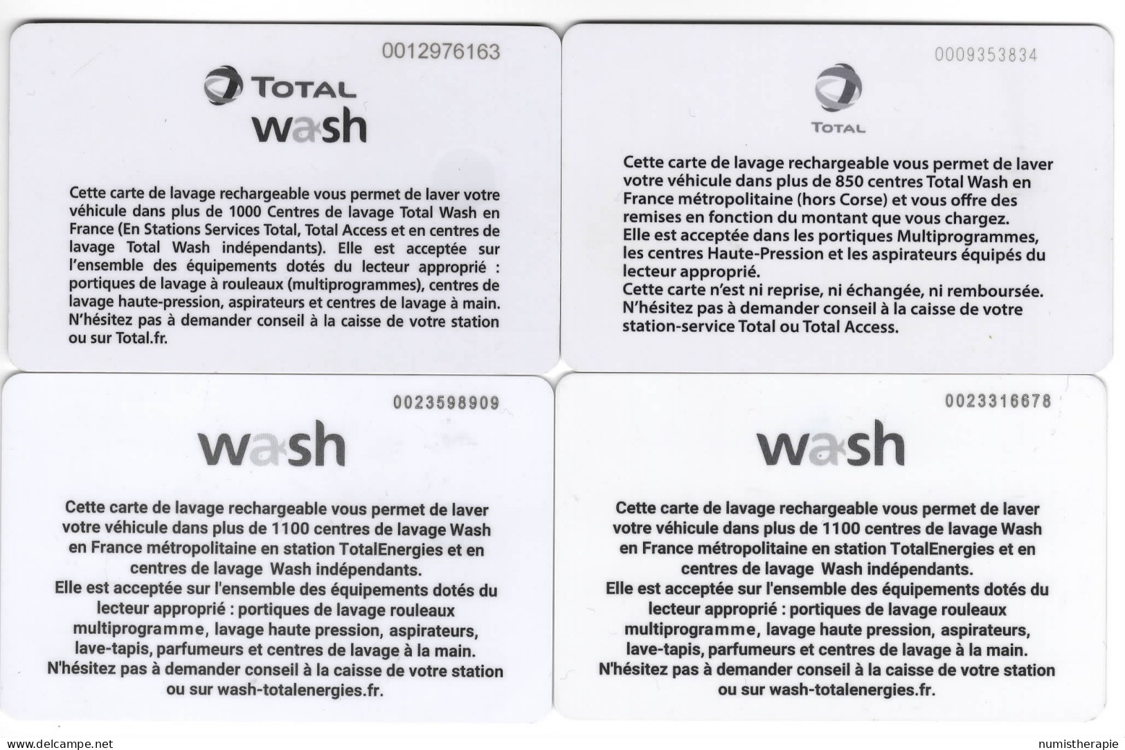 Lot De 4 Cartes Différentes De Lavage Auto TOTAL WASH - Otros & Sin Clasificación