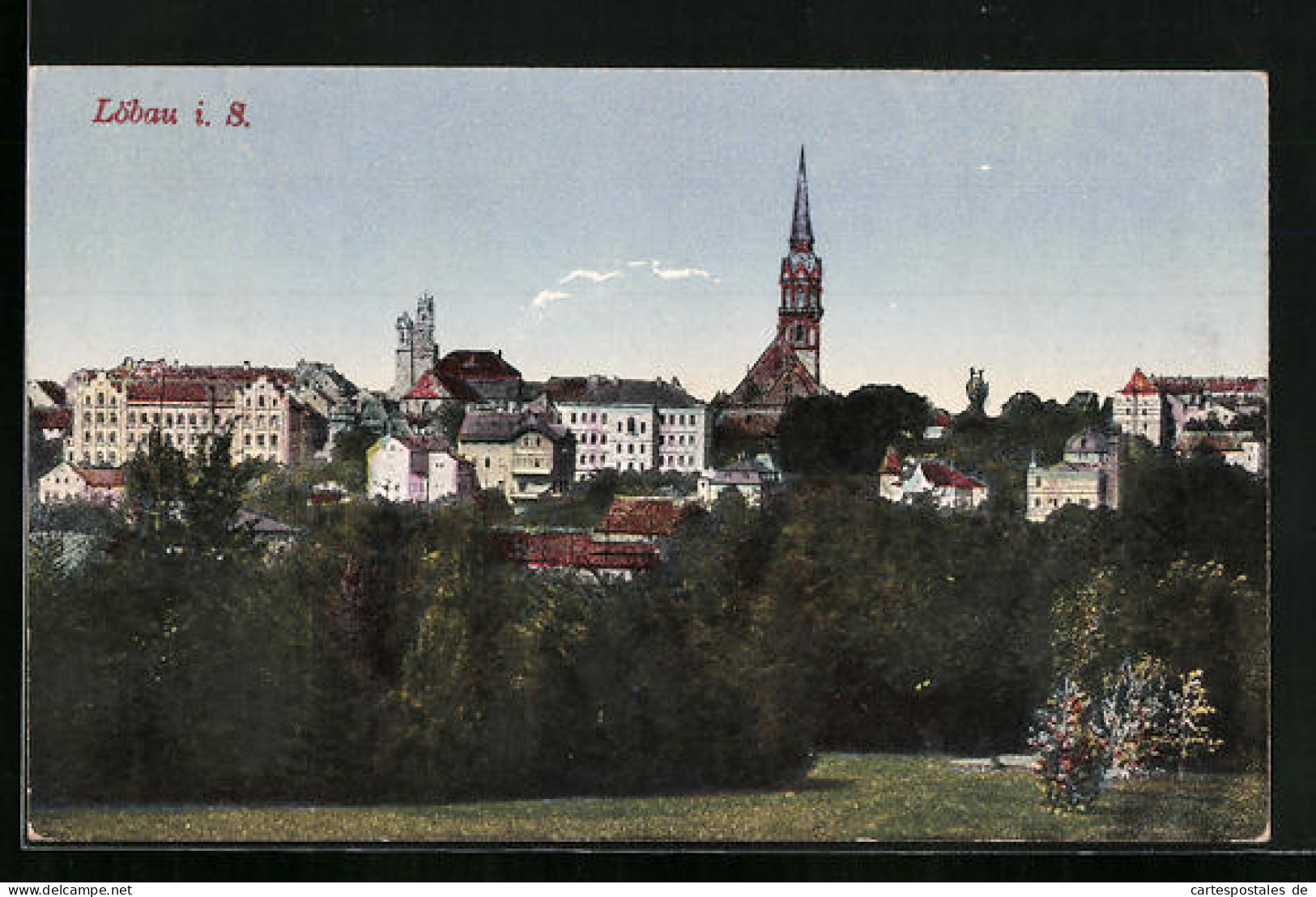 AK Löbau I. S., Ortspartie Mit Kirchturm  - Löbau