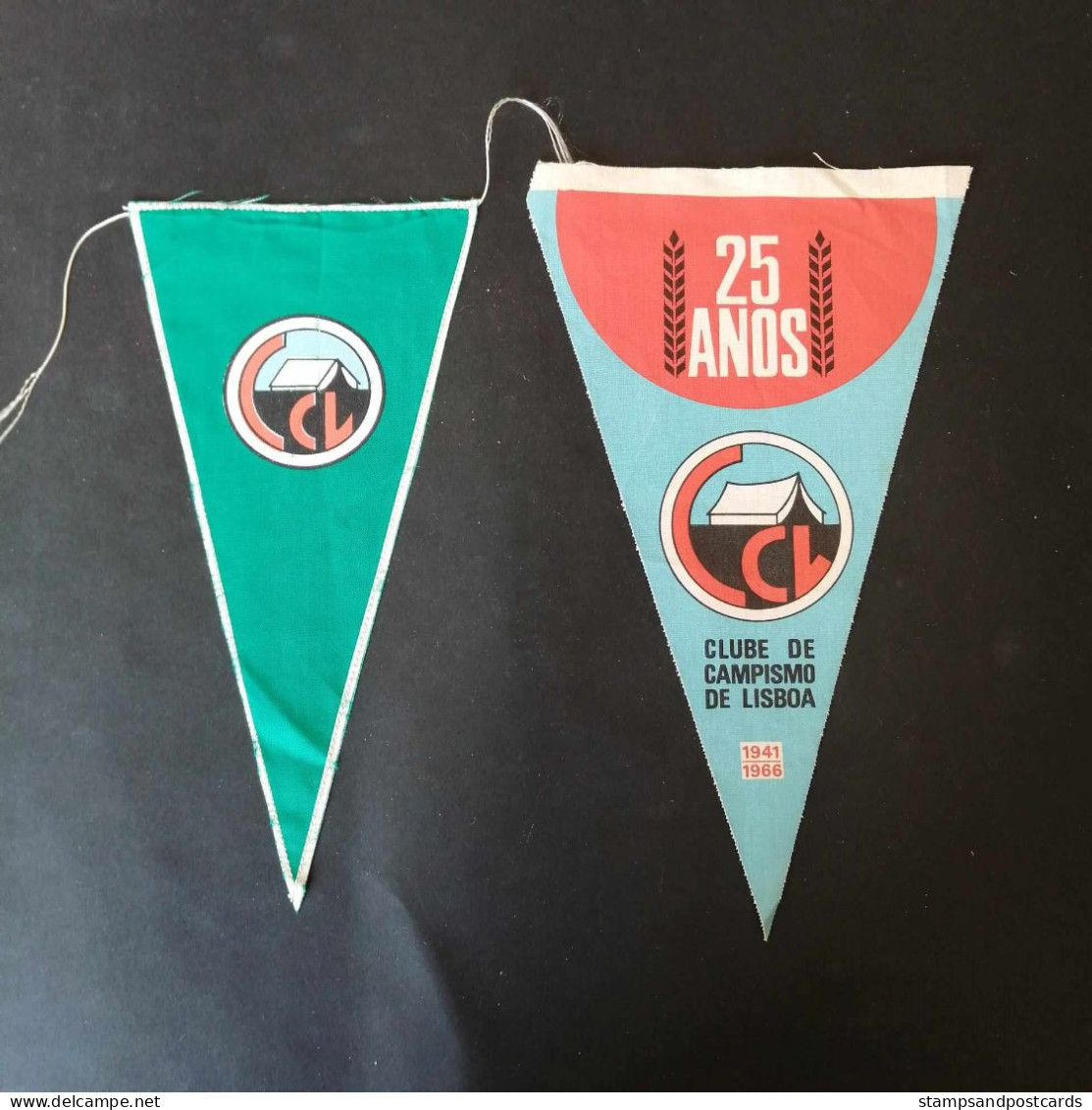 Portugal Duas Bandeirolas Clube De Campismo De Lisboa 50 Anos 1966 Fanion Camping Club Pennant - Altri & Non Classificati