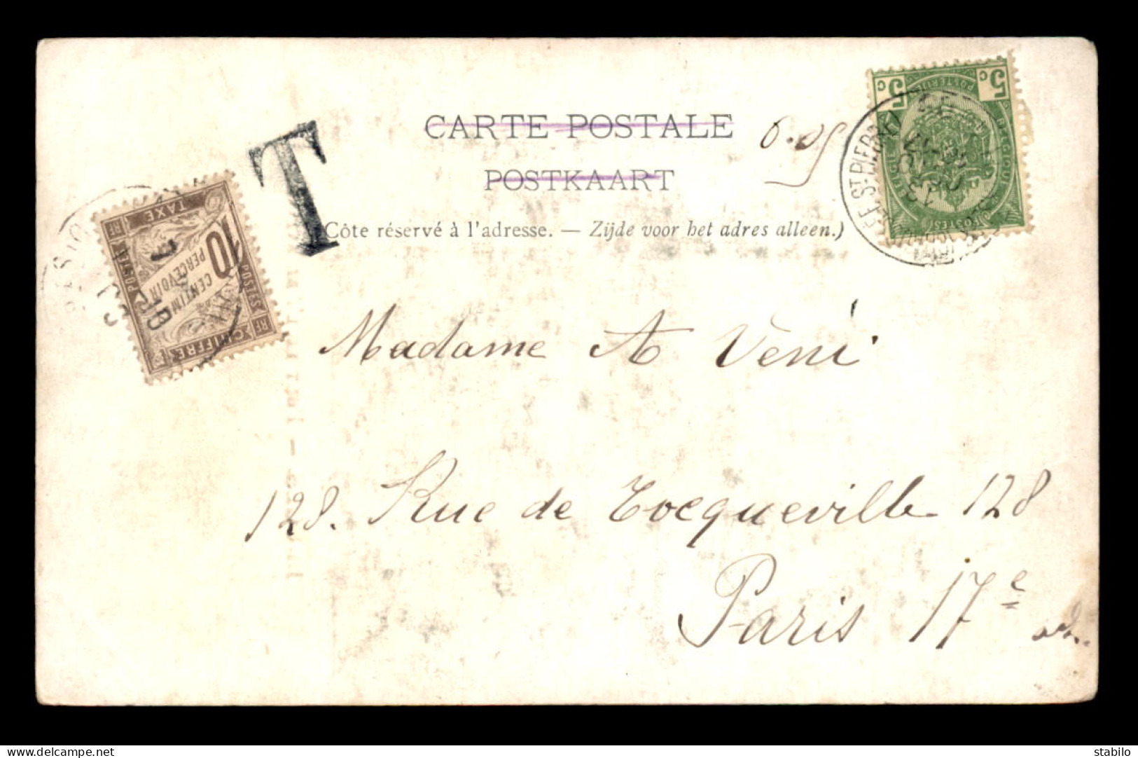 CARTE TAXEE - 1 TIMBRE A 10C N° 29 SUR CARTE DE BELGIQUE ENVOYEE A PARIS 17EME - 1859-1959 Lettres & Documents