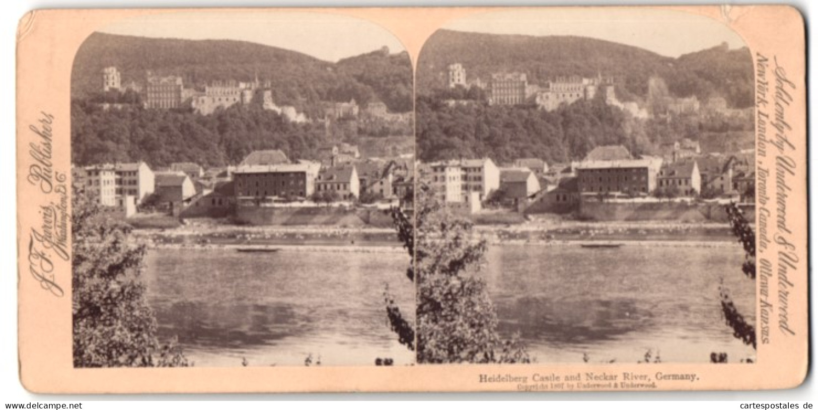 Stereo-Fotografie J. F. Jarvis, Washington D.C., Ansicht Heidelberg, Blick über Den Neckar Nach Der Stadt Mit Schloss  - Stereoscopic