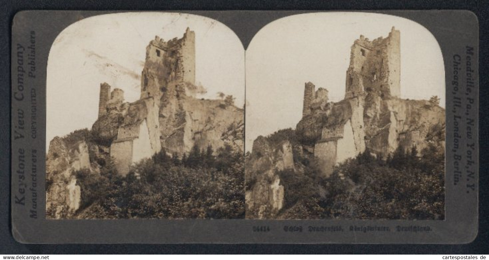 Stereo-Fotografie Keystone View Co., Meadvill / PA, Ansicht Königswinter, Blick Nach Der Ruine Des Schloss Drachenfels  - Stereoscopic