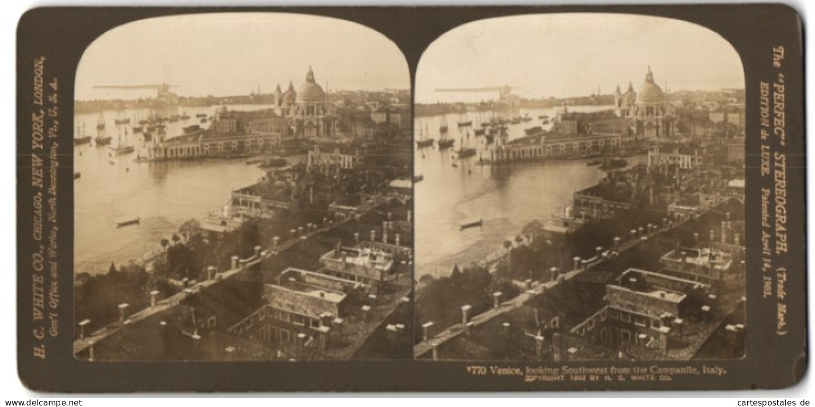 Stereo-Foto H. C. White, Chicago, Ansicht Venedig, Looking Southwest From The Campanile  - Stereoscopic