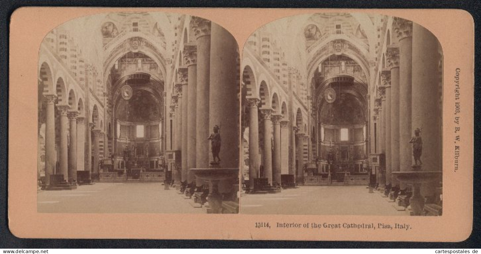 Stereo-Foto B. W. Kilburn, Littleton N.H., Ansicht Pisa, Interior Of The Great Cathedrale  - Stereoscopic