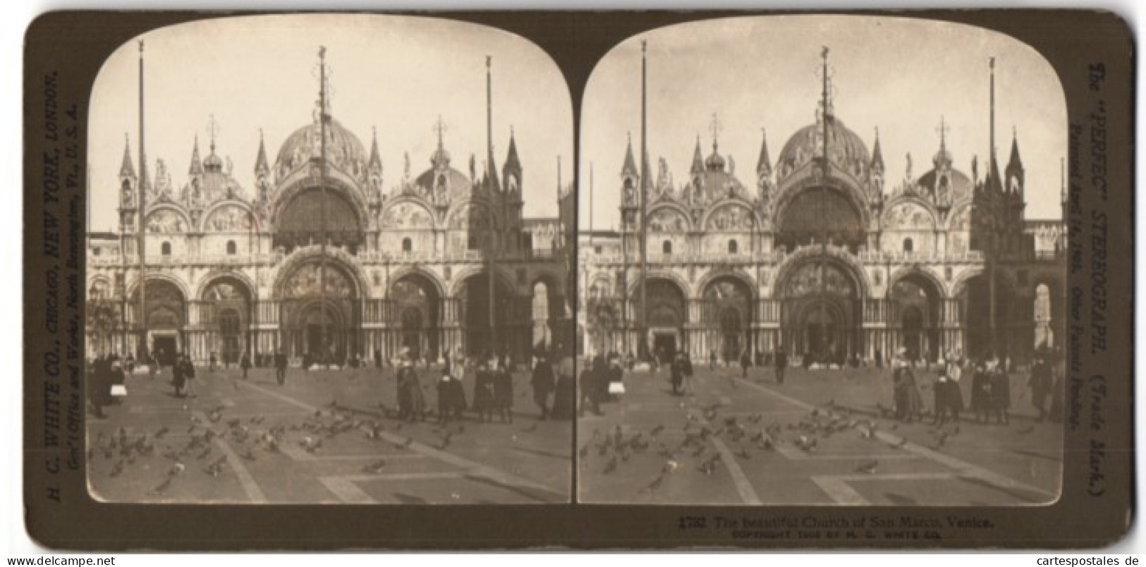 Stereo-Foto H. C. White Co., Chicago, Ansicht Venedig, The Beautiful Church Of San Marco  - Photos Stéréoscopiques