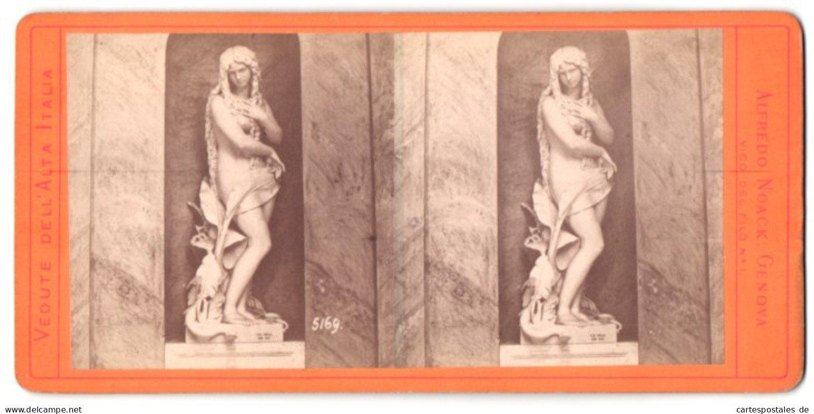 Stereo-Foto Alfredo Noack, Genova, Ansicht Genua, Statue Der Eva In Der Friedhofskirche  - Stereoscopic