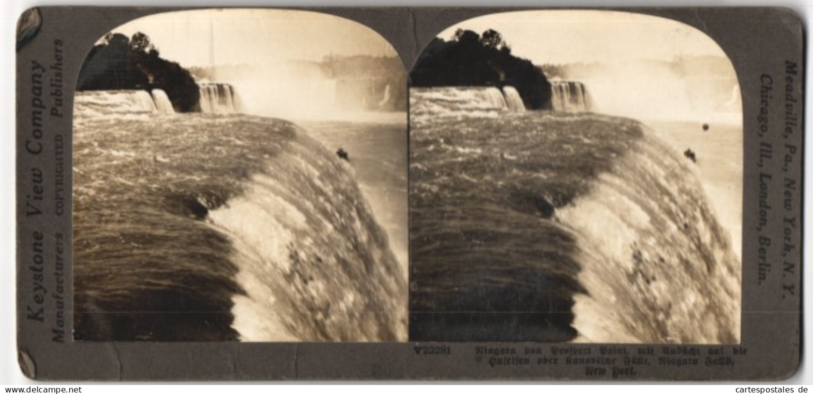 Stereo-Fotografie Keystone View Co., Meadville / PA, Ansicht Niagara Falls, Blick Auf Die Kanadischen Fälle Vom Prosp  - Stereoscopic