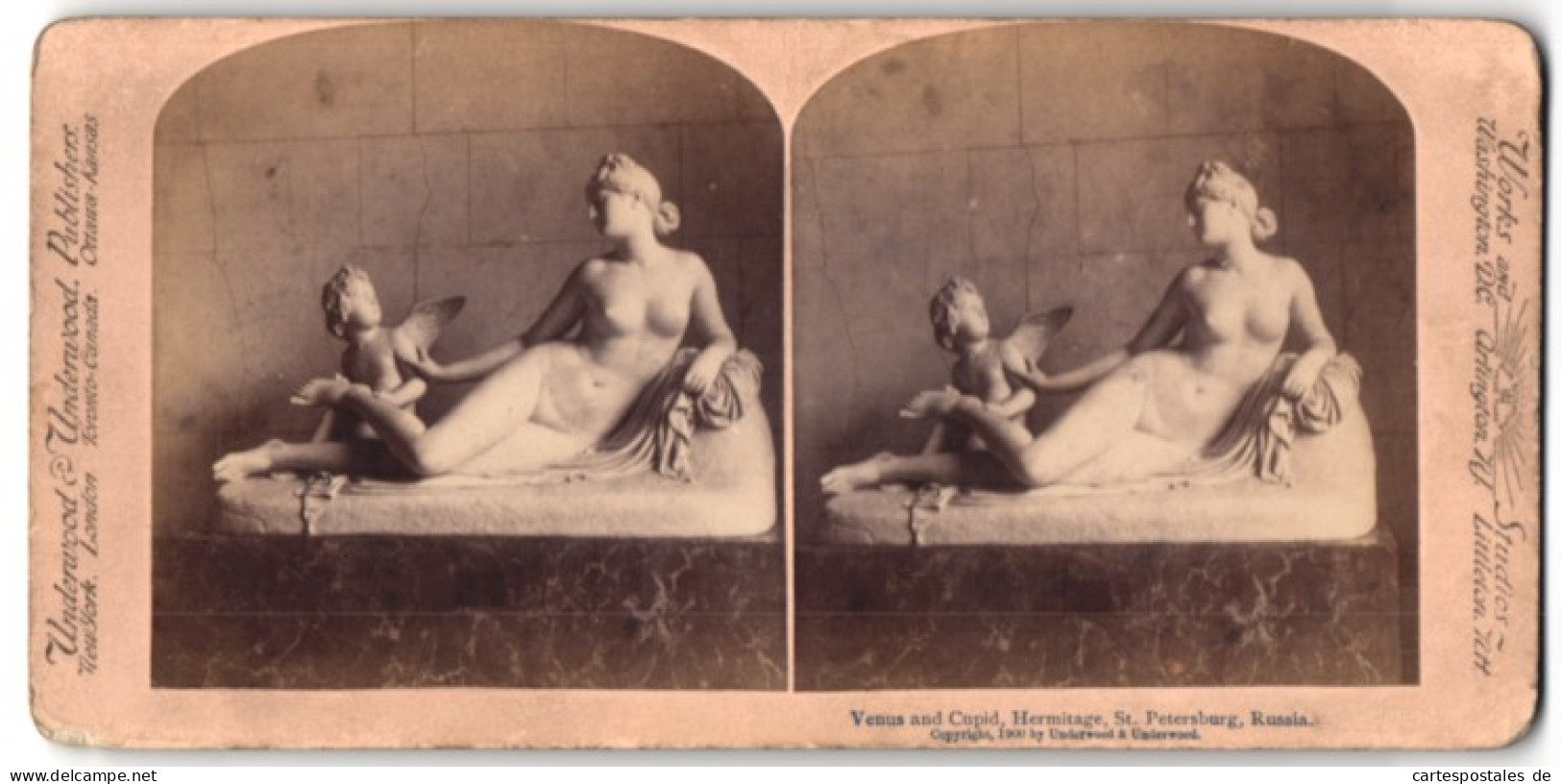 Stereo-Fotografie Underwood & Underwood, New York, Ansicht St. Petersburg, Statue Der Venus Und Cupido, Eremitage  - Stereoscopic