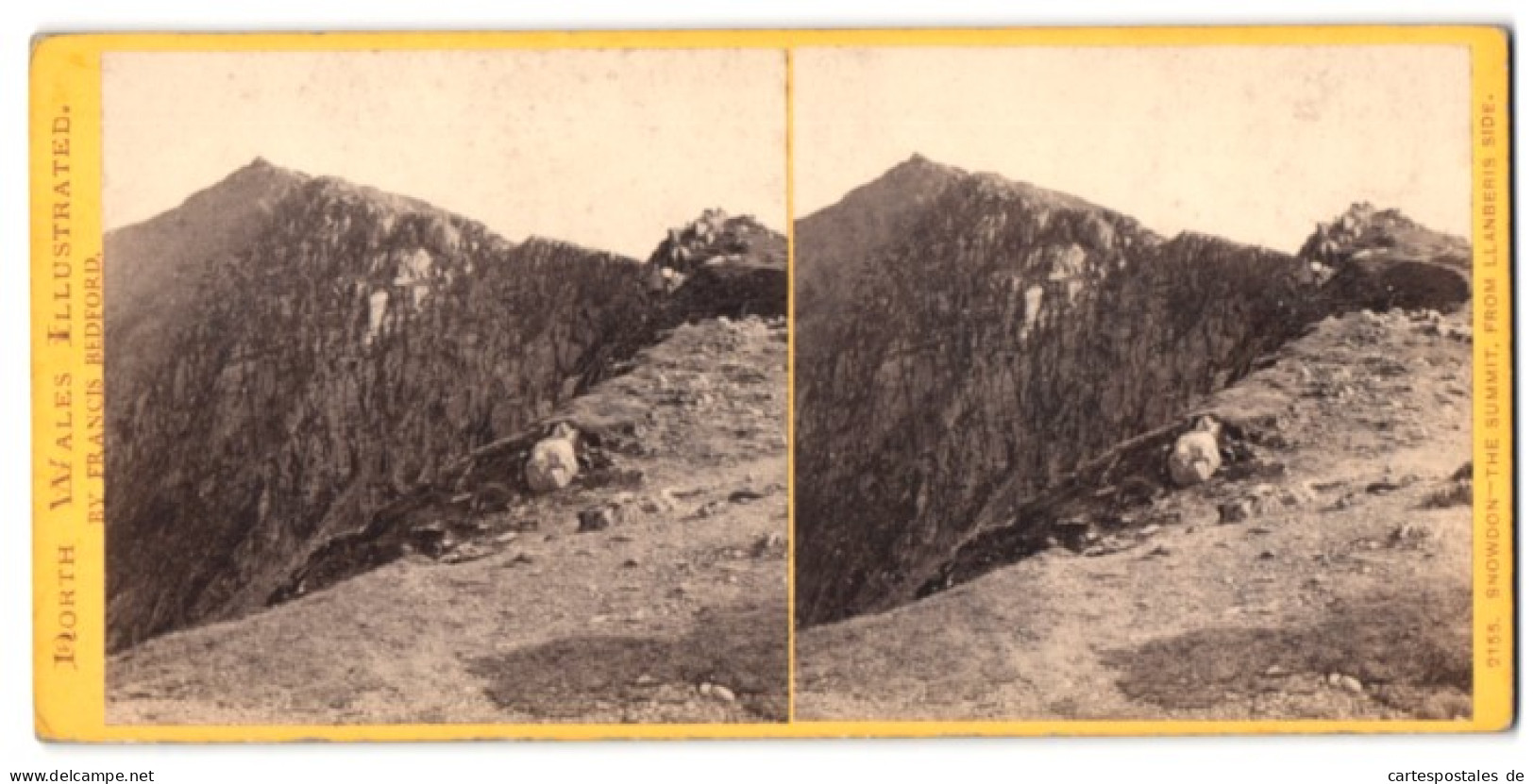 Stereo-Photo Francis Bedford, Ansicht Snowdon, The Summit From LLanberis Side  - Stereoscopic