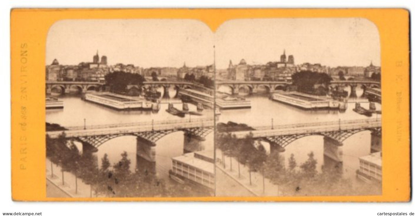 Vue Stéréoscopique-Photo B. K. Paris,  Vue De Paris, Blick über Die Seine Nach Der Stadt  - Stereoscopic