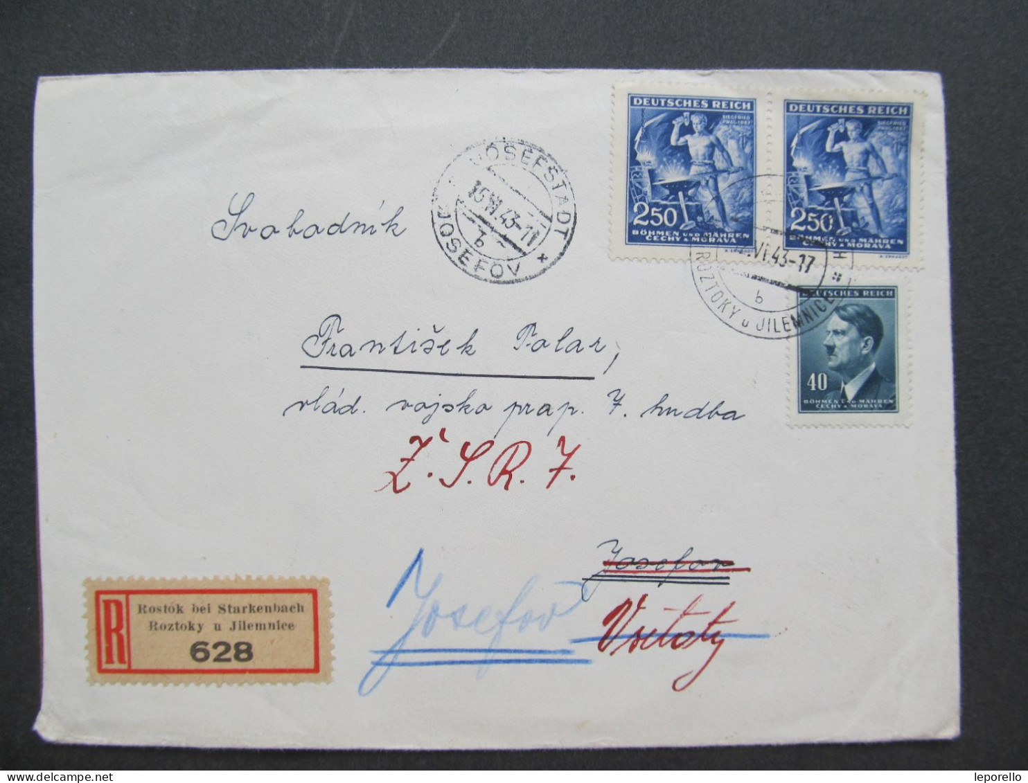 BRIEF Roztoky U Jilemnice - Všetaty - Josefov Irrläufer 1943  / P7186 - Storia Postale