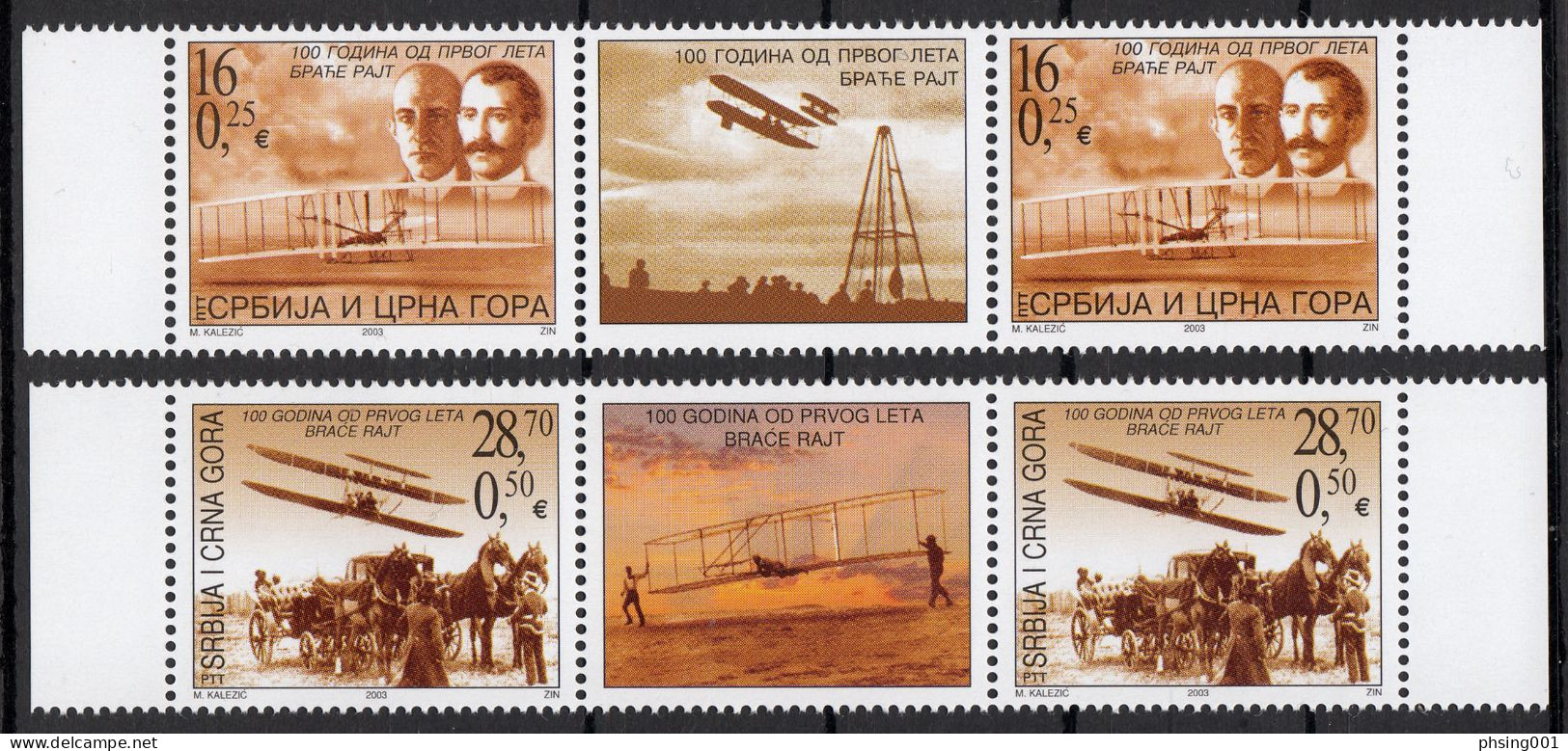 Yugoslavia 2003 Serbia&Montenegro 100 Annive The First Wright Brothers Flight Airplanes Aircrafts Horses, Middle Row MNH - Ungebraucht