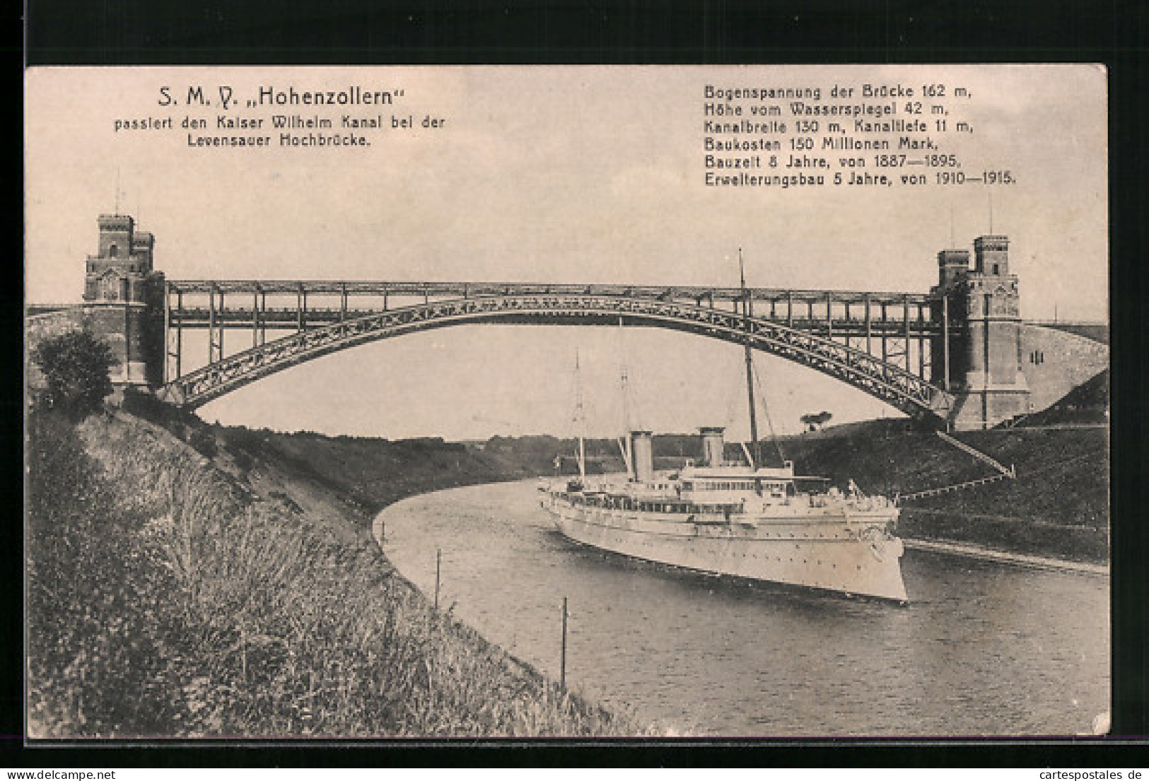 AK Hochbrücke Bei Levensau, SMY Hohenzollern  - Guerra