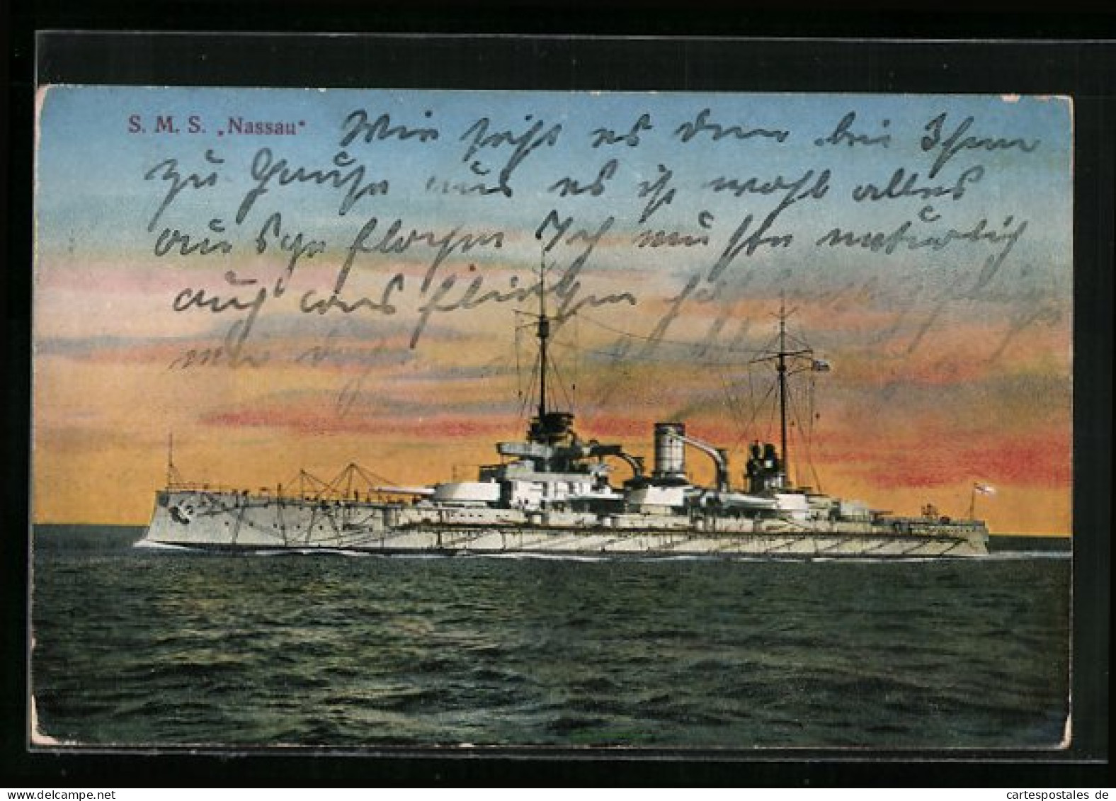 AK Kriegsschiff SMS Nassau Auf See Bei Dämmerung  - Guerra