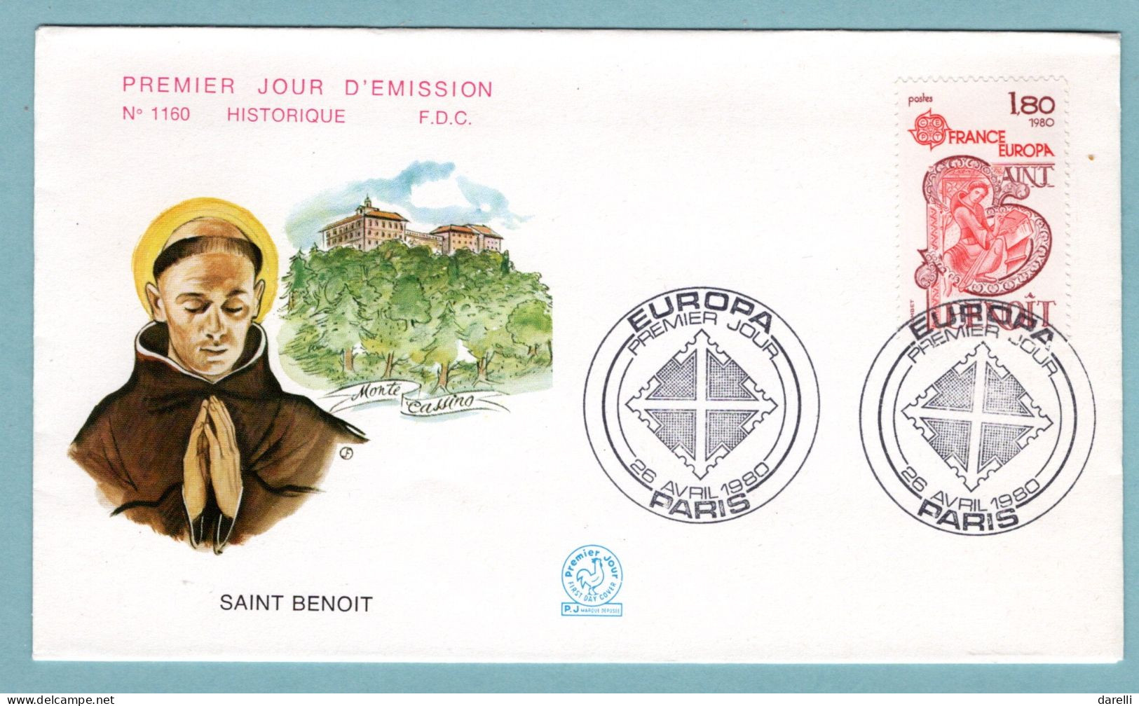 FDC France 1980 - Europa 1980 -  Saint Benoit - YT 2086 - Paris - 1980-1989