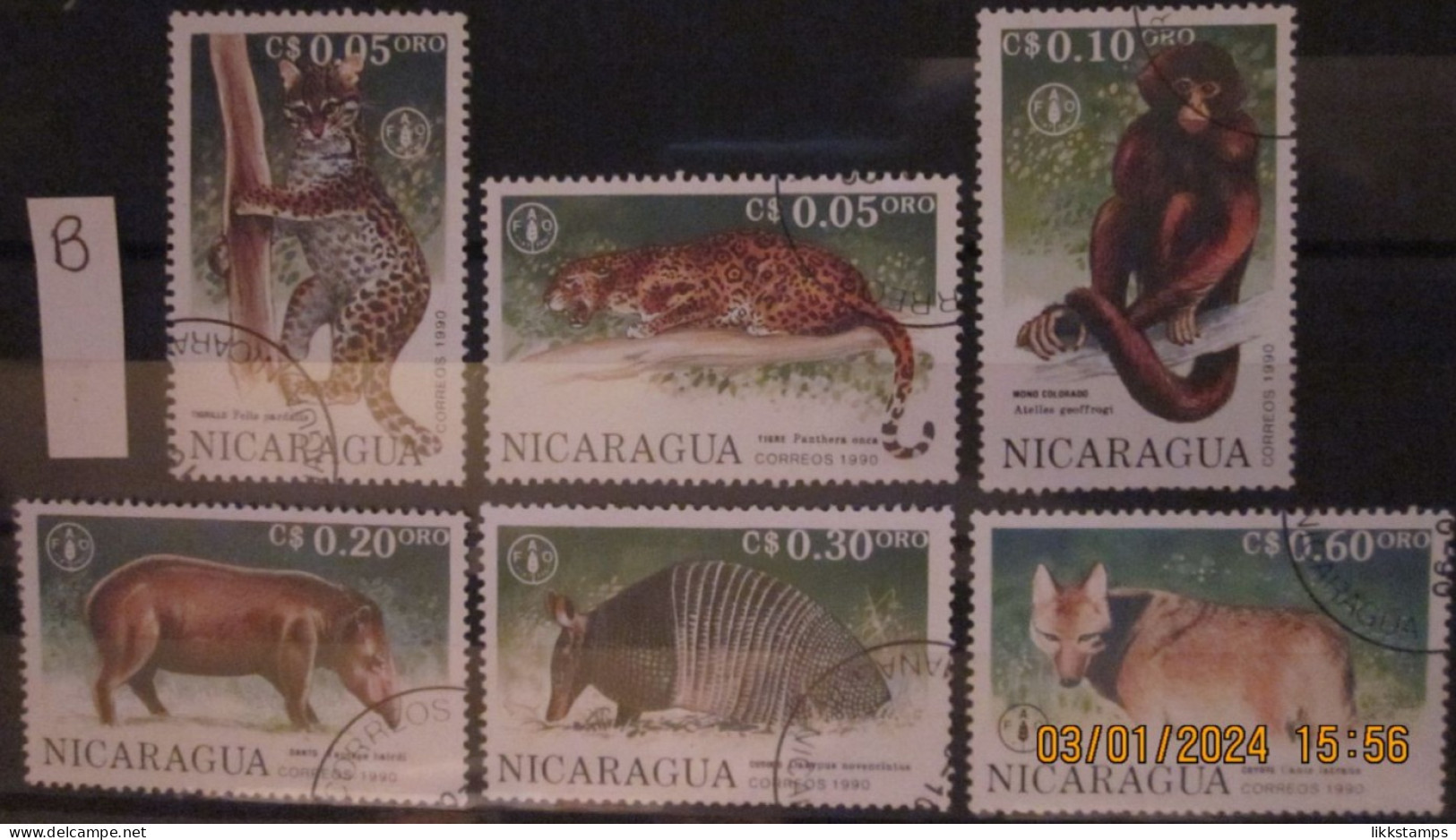 NICARAGUA ~ 1991 ~ S.G. NUMBERS S.G. 3079 - 3084. ~ 'LOT B'  ~ ANIMALS ~ VFU #03514 - Nicaragua