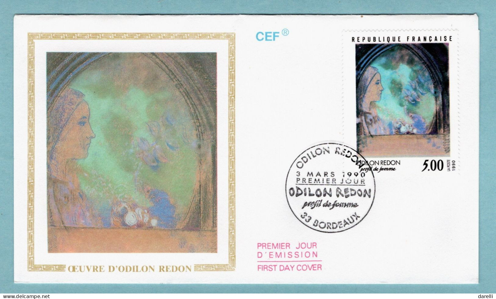 FDC France 1990 - Odilon REDON - Profil De Femme YT 2635 - 33 Bordeaux - 1990-1999