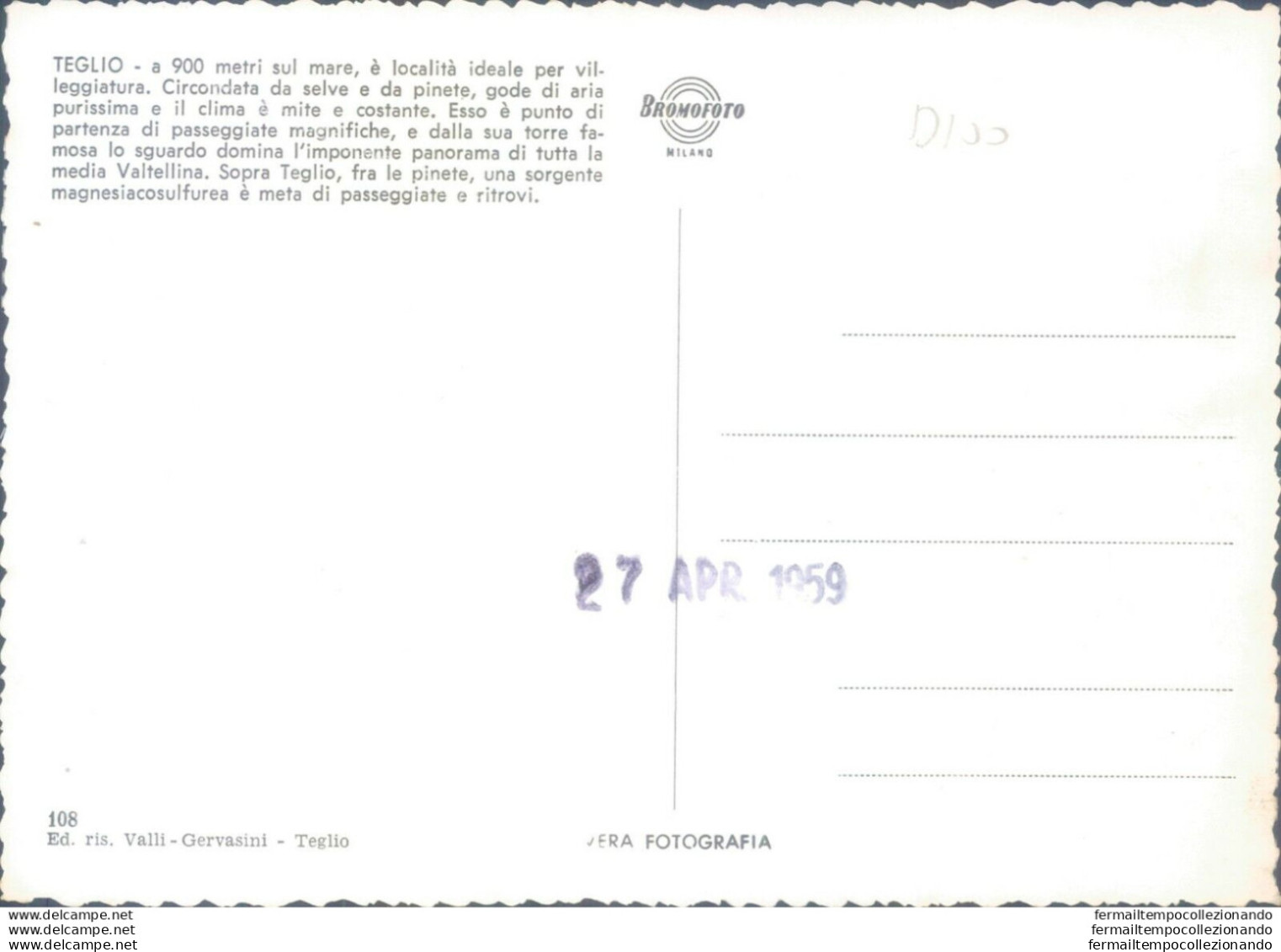 D100 -cartolina  Provincia Di Sondrio - Teglio Frazione S.gottardo - Sondrio