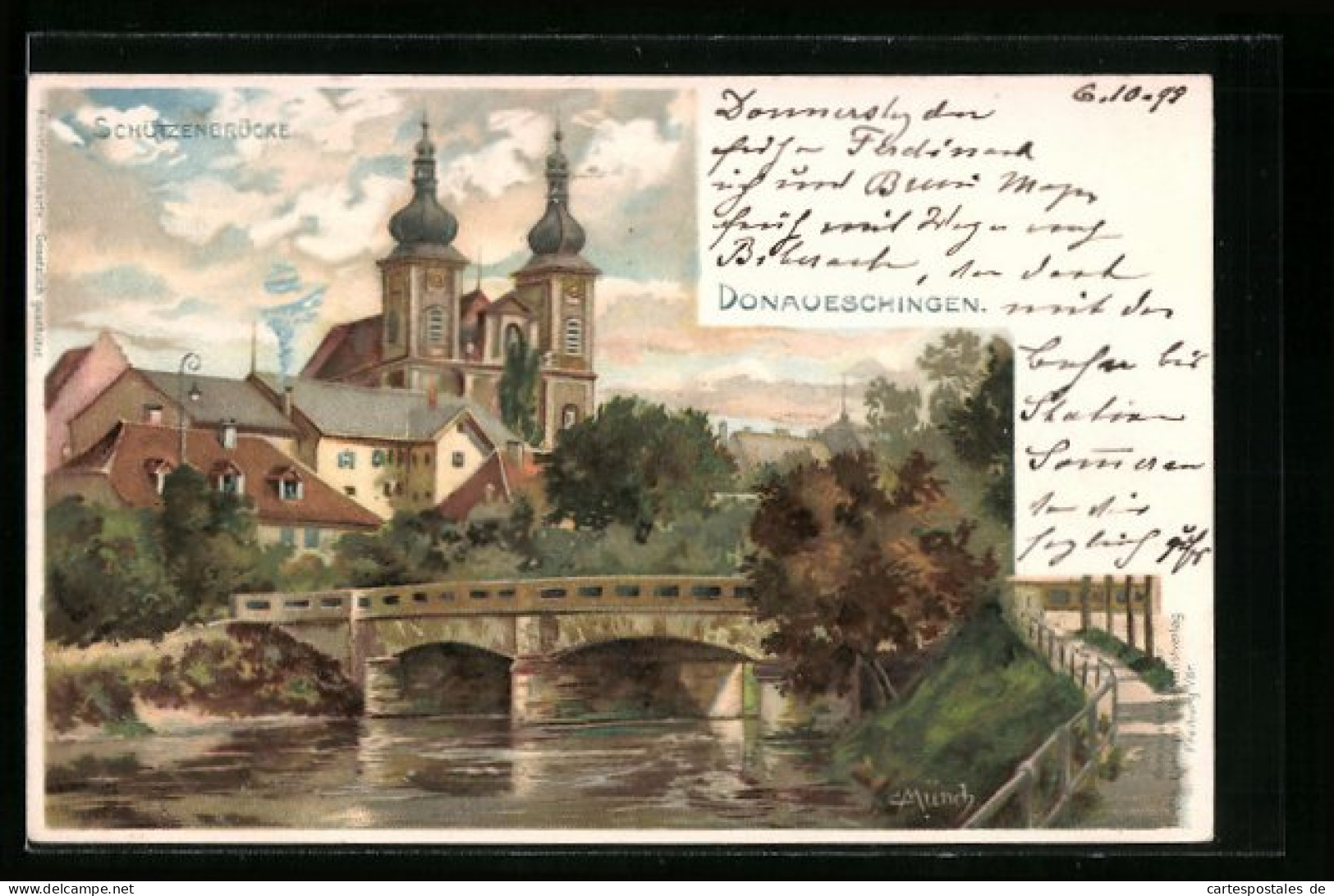 Künstler-AK Carl Münch: Donaueschingen, Partie An Der Schützenbrücke  - Donaueschingen