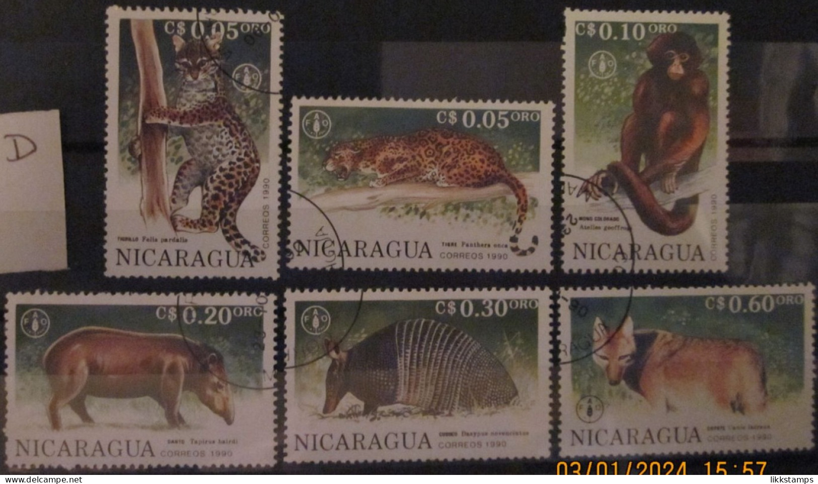 NICARAGUA ~ 1991 ~ S.G. NUMBERS S.G. 3079 - 3084. ~ 'LOT D'  ~ ANIMALS ~ VFU #03516 - Nicaragua