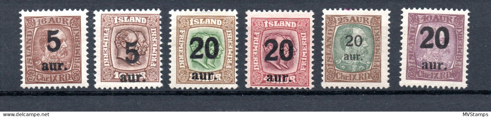 Iceland 1921 Set Overprinted Definitive Stamps (Michel 104/09) Nice MLH - Nuovi