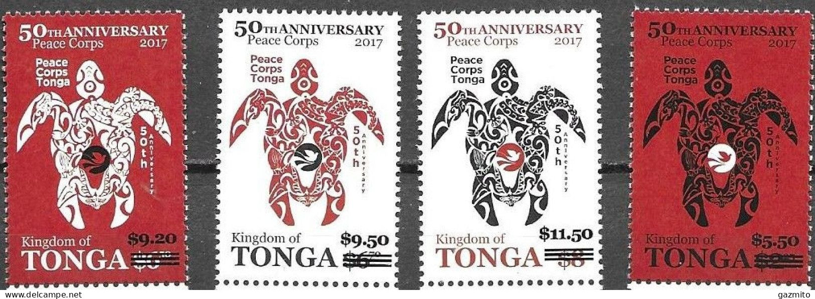 Tonga 2022, Peace Corps, Turtle, Overprinted, 4val - Tonga (1970-...)