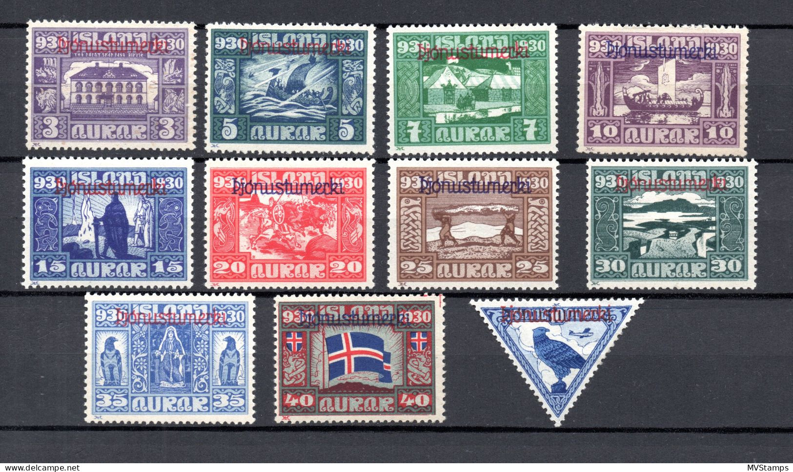Iceland 1930 Set Overprinted "Allthing" Service-stamps (Michel D 44/54+59) MLH - Officials