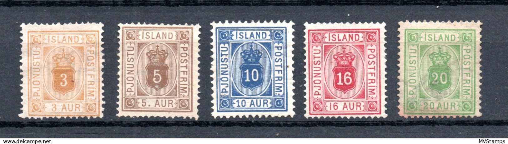 Iceland 1876/91 Old Service-stamps (Michel D 3/7) Partly MLH/unused No Gum - Dienstmarken