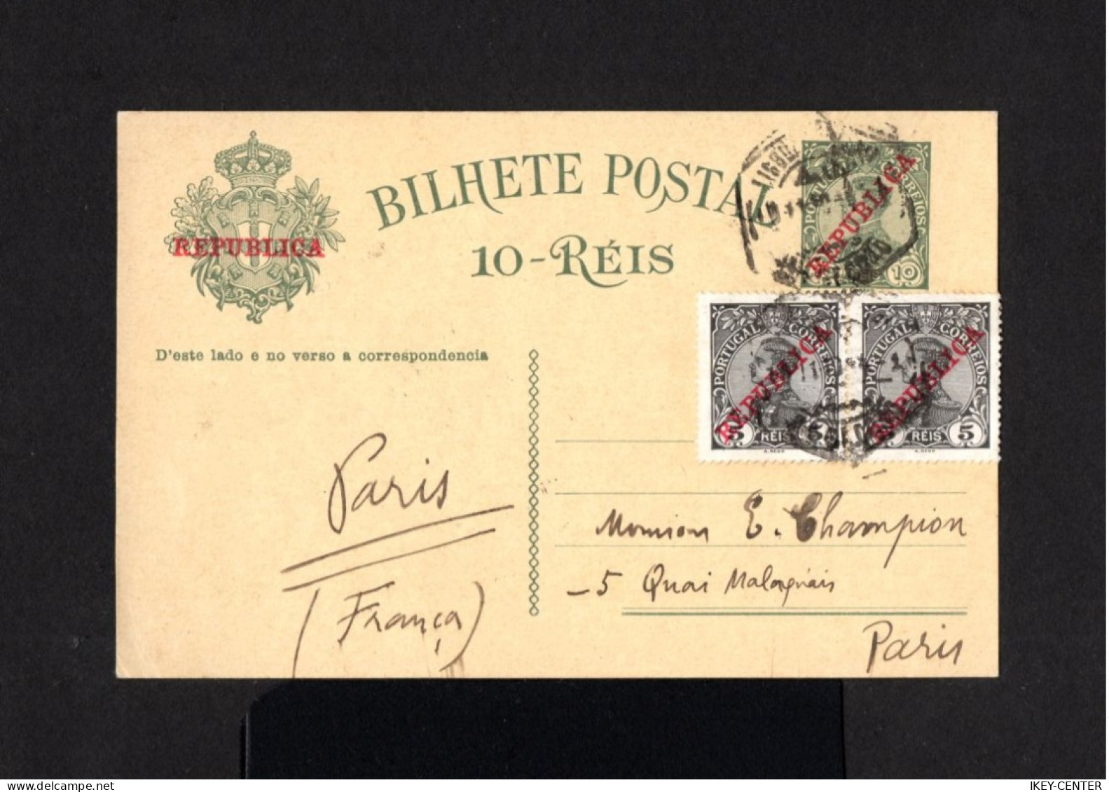 10633-PORTUGAL-OLD POSTCARD LISBOA To PARIS (francia) 1910.Tarjeta Postal.CARTE POSTALE.Postkarte.BILHETE POSTAL - Covers & Documents