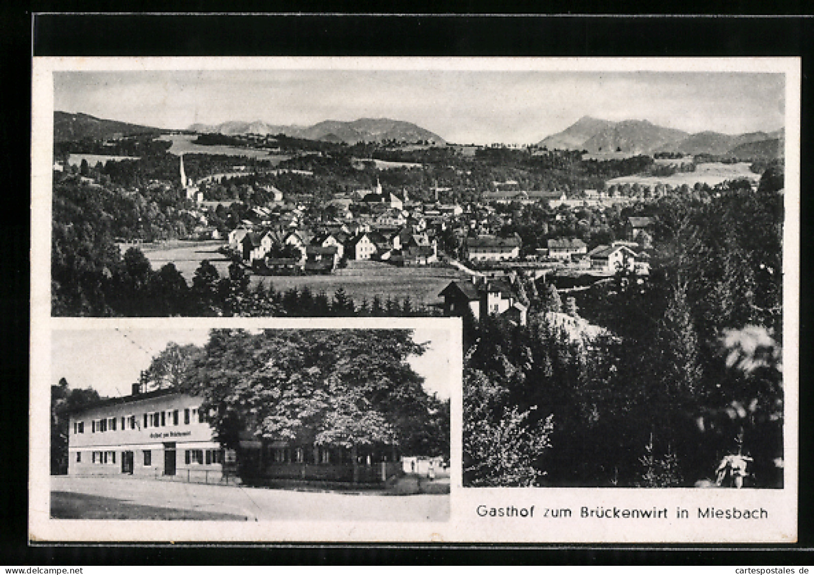 AK Miesbach, Ortsansicht Aus Der Vogelschau, Gasthof Zum Brückenwirt  - Miesbach