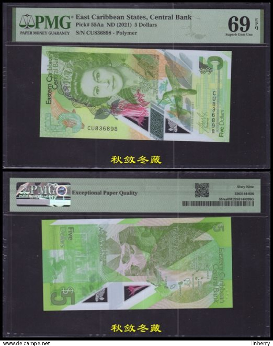 ECCB/East Caribbean States 5 Dollars, (2021), Polymer,CU Prefix, PMG69 - Caribes Orientales