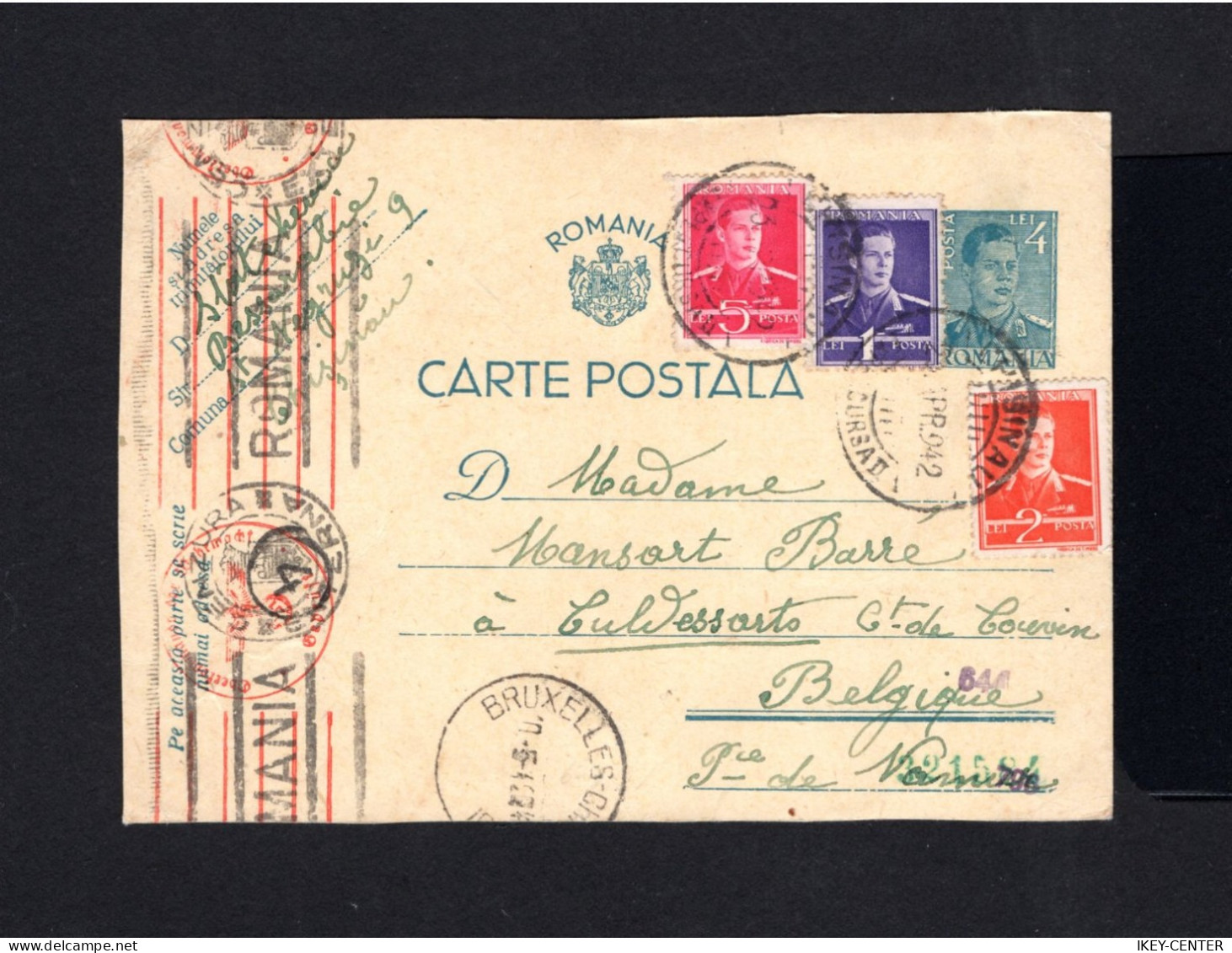 S834-ROMANIA-MILITARY NAZI CENSOR POSTCARD KICHINEF To BRUSSELS (belgium)1942.WWII.Posta Romana Carte Postale.POSTKARTE - Briefe U. Dokumente